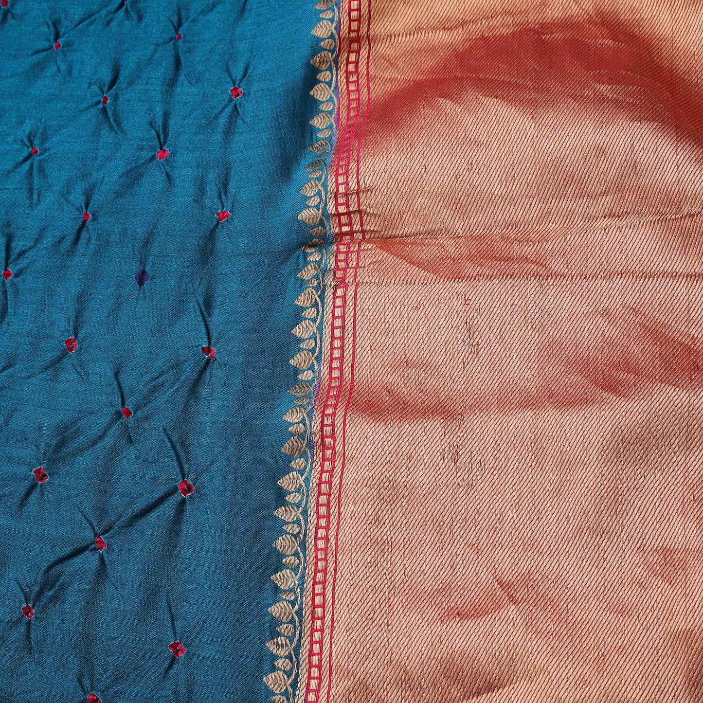 Silk tie-dye bandhani fabric with zari border 18