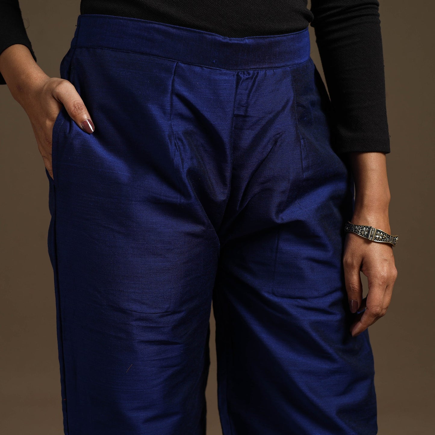 Blue - slub silk elasticated plain palazzo 09 - handcrafted