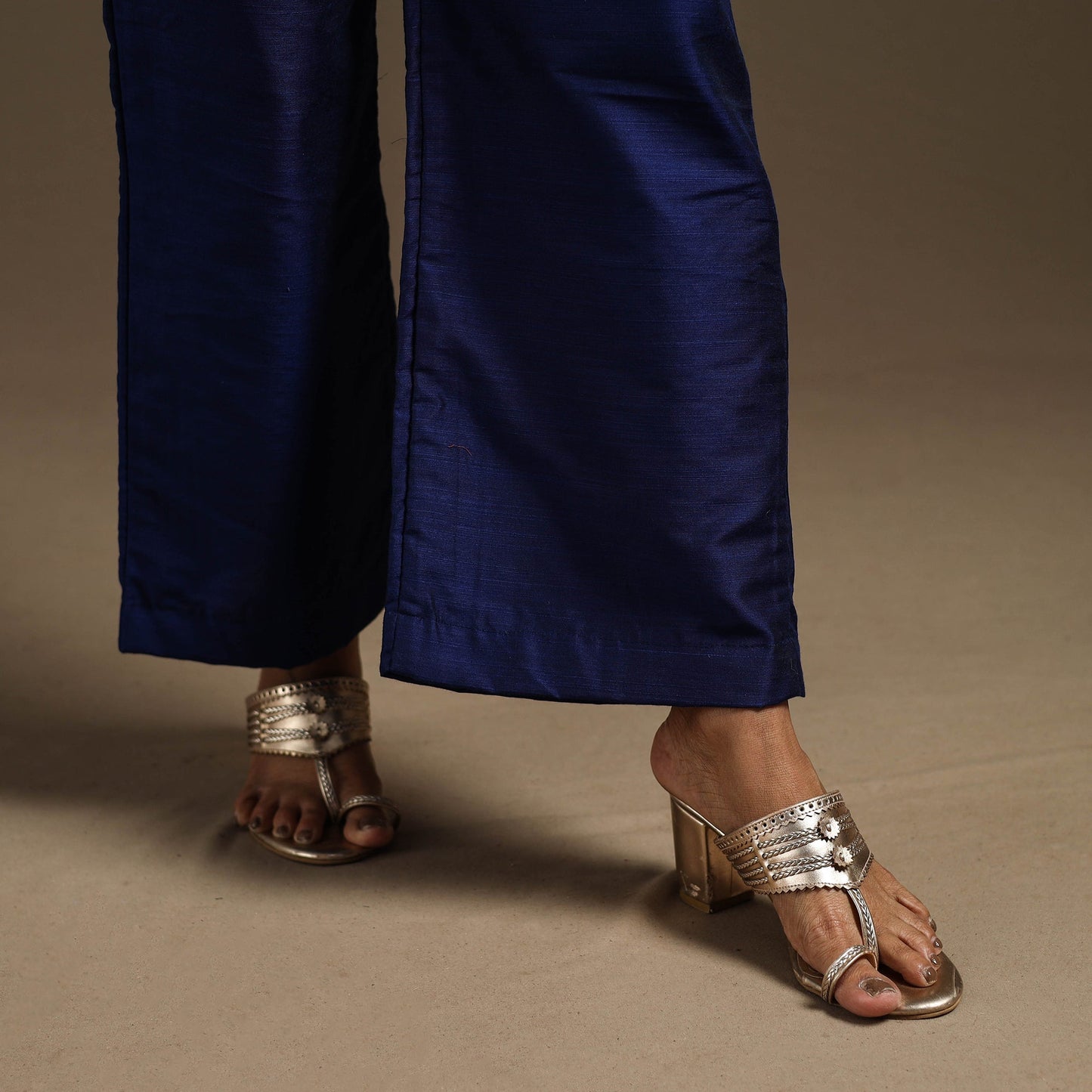 Blue - slub silk elasticated plain palazzo 09 - handcrafted