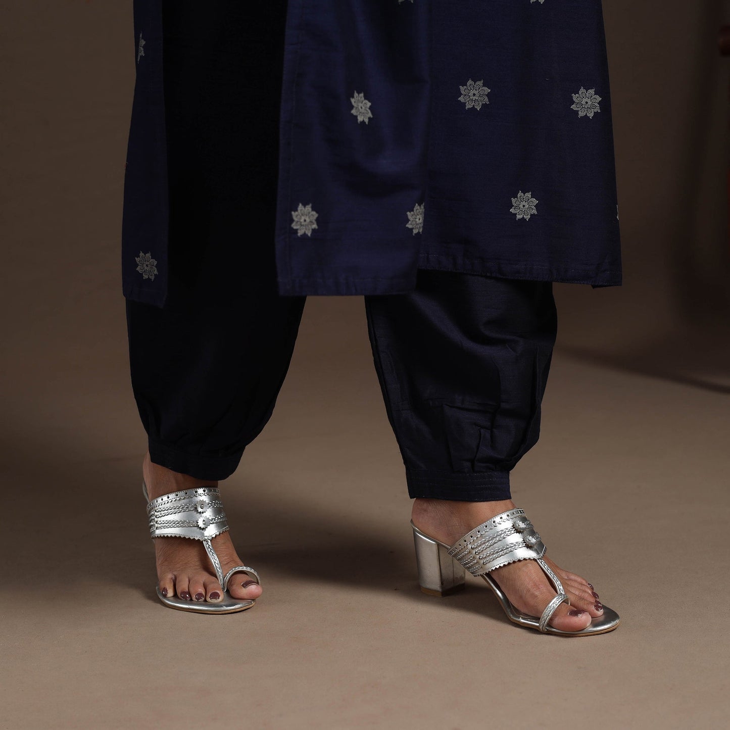 Blue - straight buti work spun dupion silk plain kurta set
