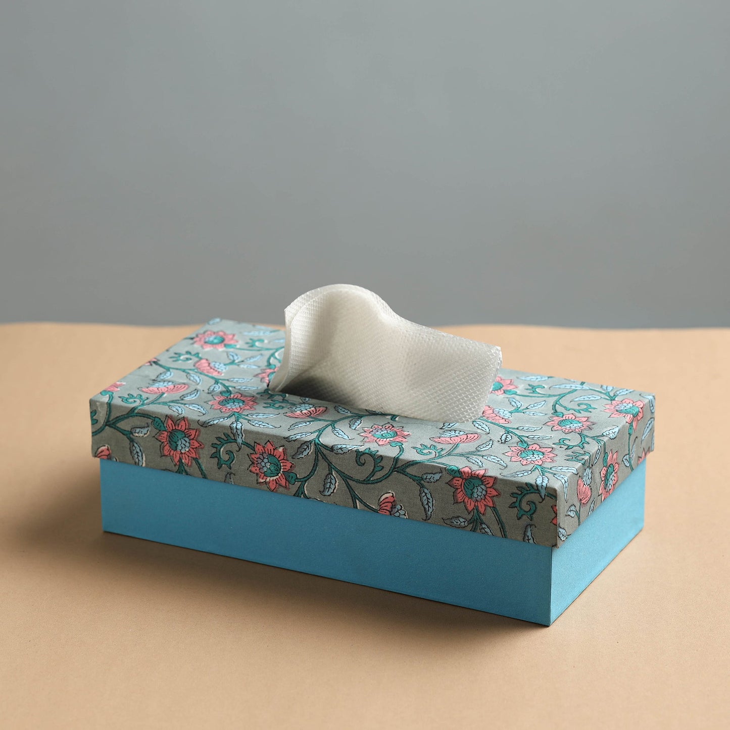 Blue Sukriti Handmade Block Printed Fabric Tissue Box