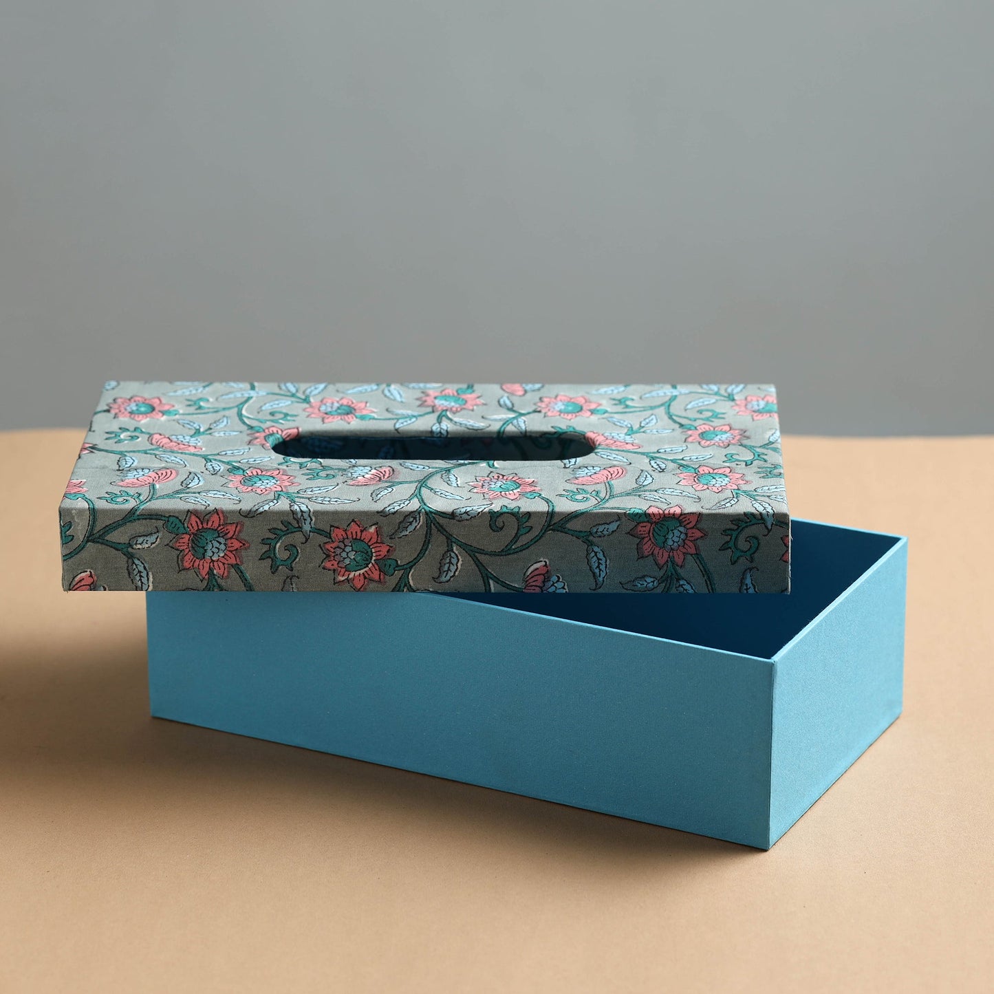 Blue Sukriti Handmade Block Printed Fabric Tissue Box