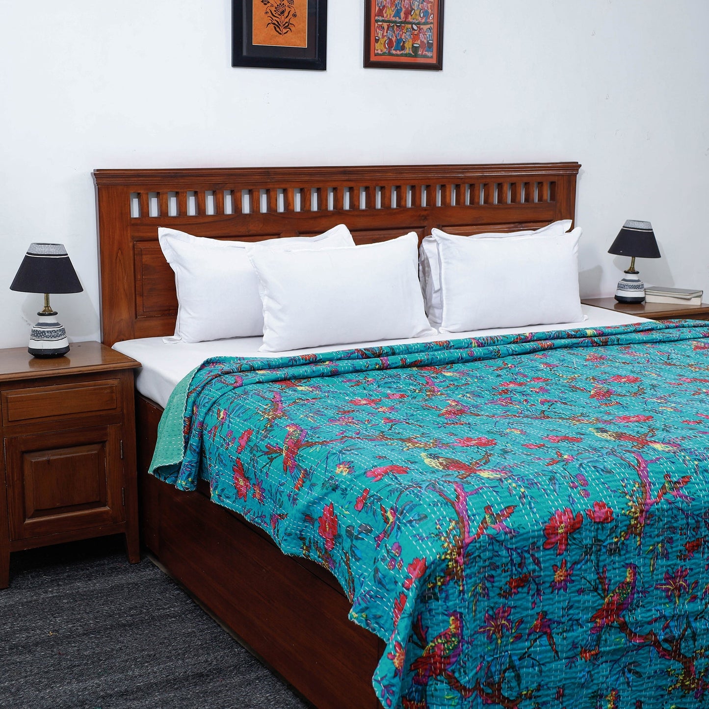 Tagai Work Jaipur Hand Block Printed Cotton Double Bed Cover