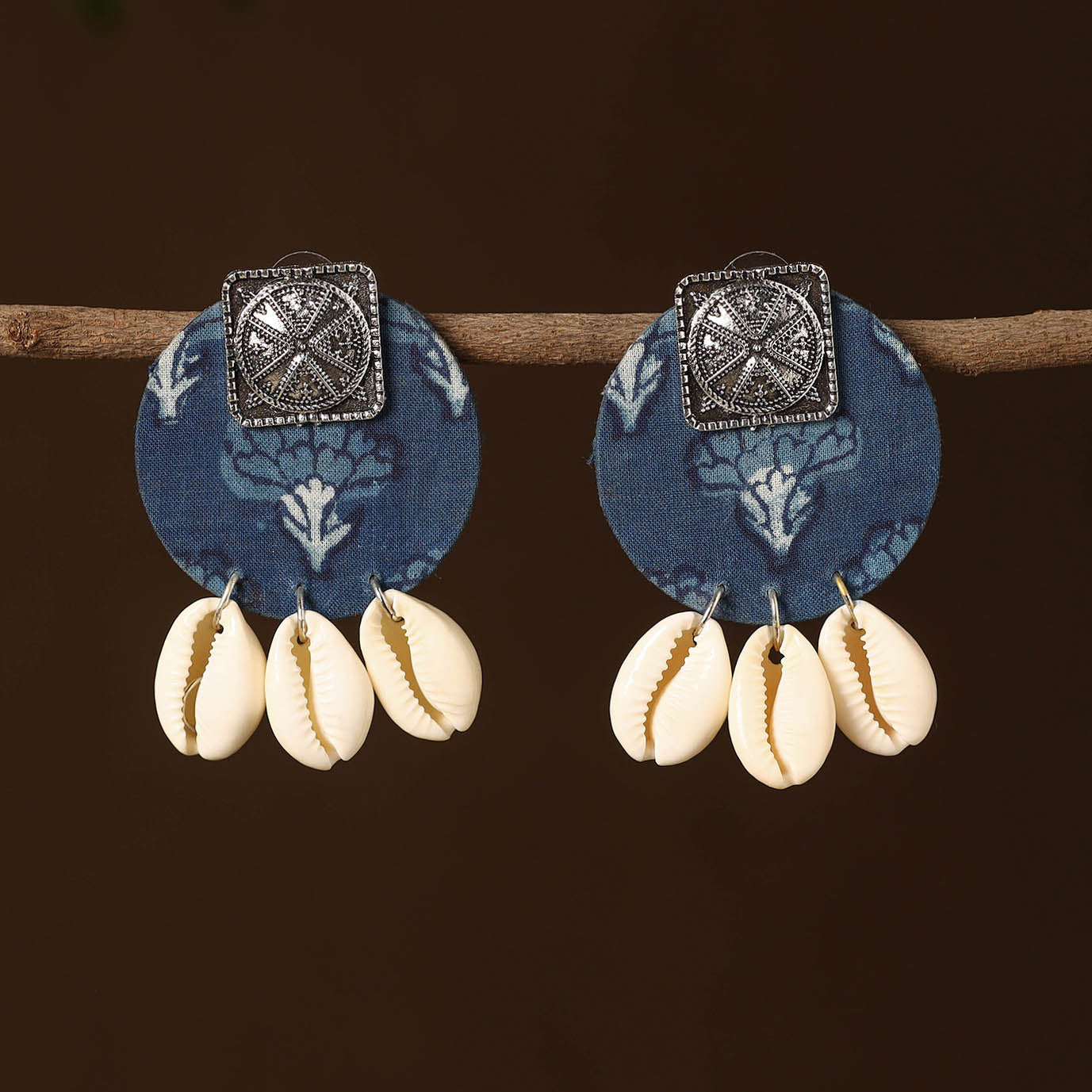 Blue - tanya fabart shell work earrings - handcrafted