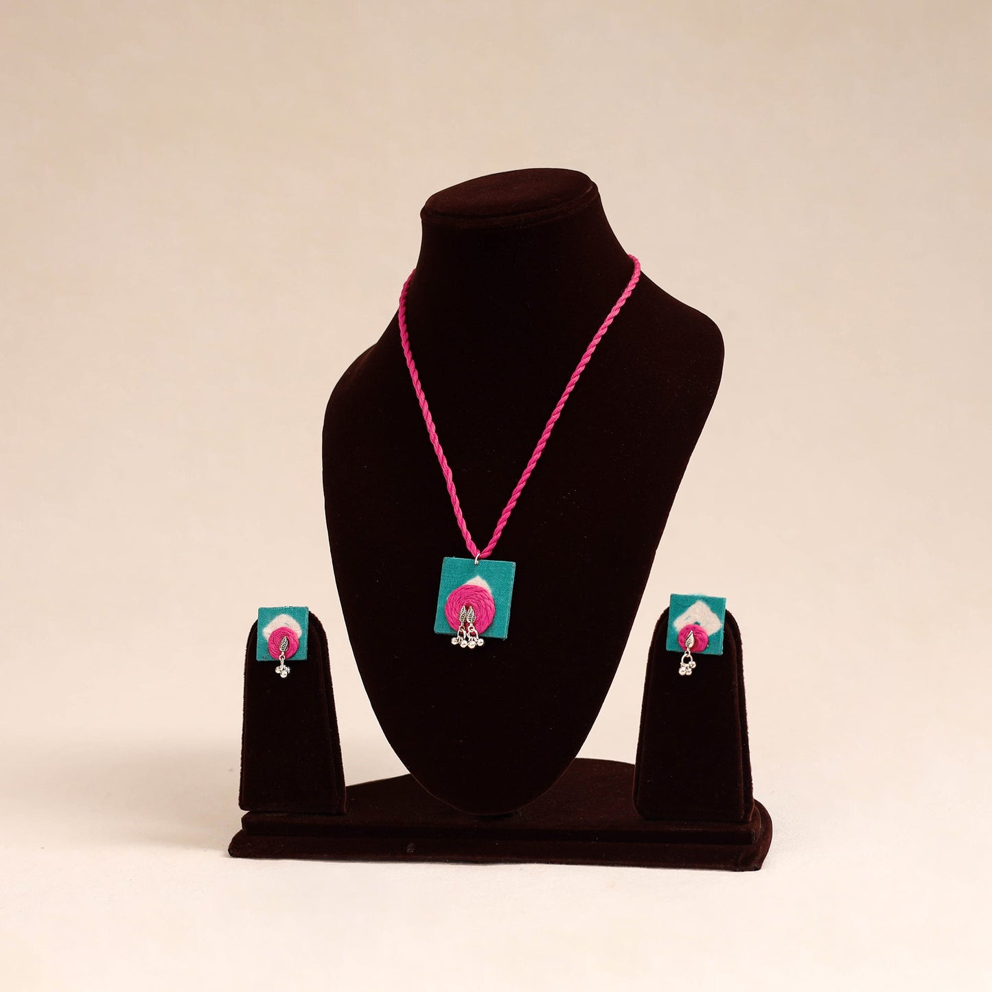 Blue - thread work gs fabart necklace set 02 - handcrafted