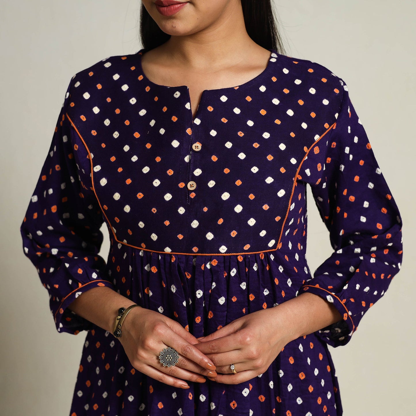 Blue Tie & Dye Cotton Flared Bandhani Dress