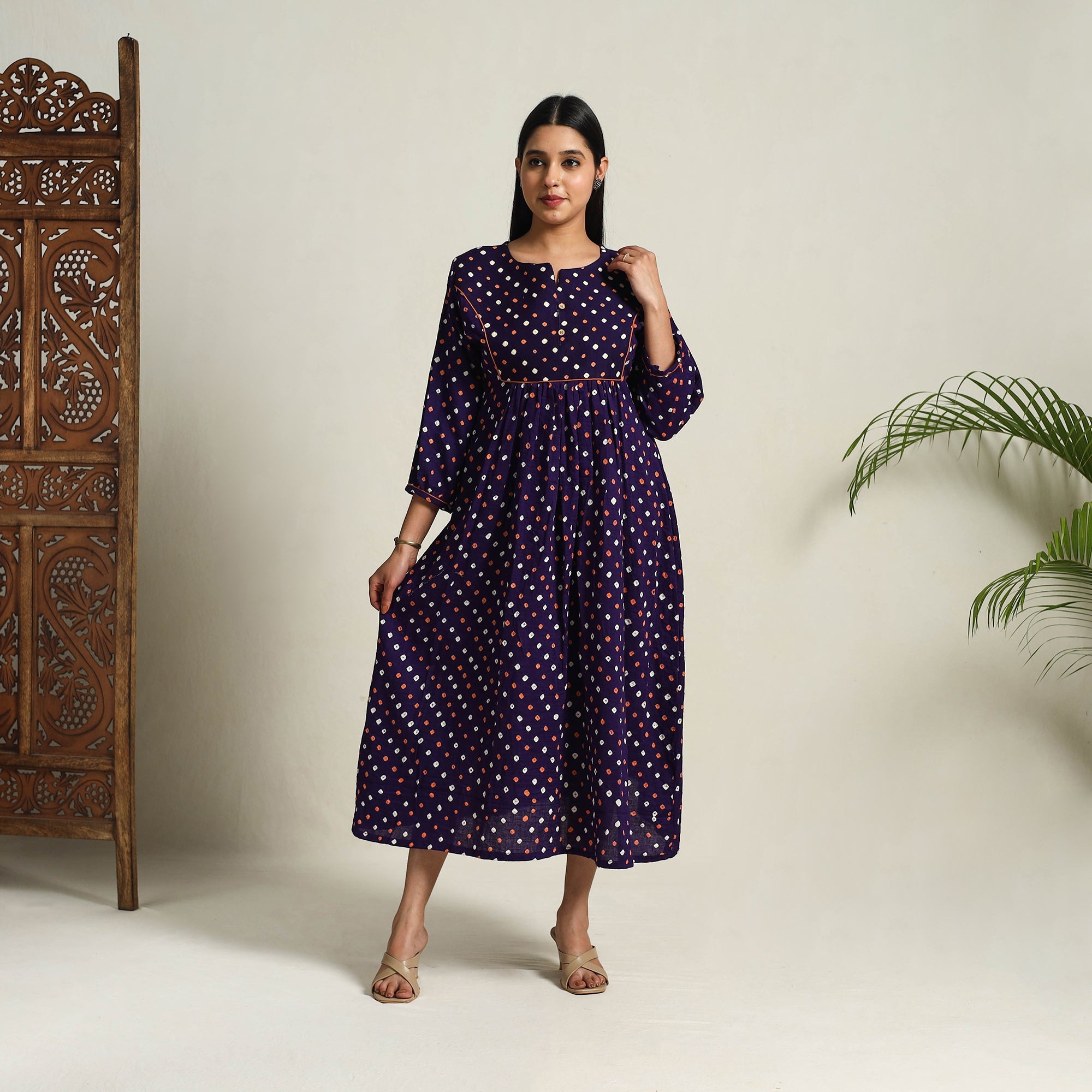 bandhani dress cotton Blue Tie & Dye Cotton Flared Bandhani Dress