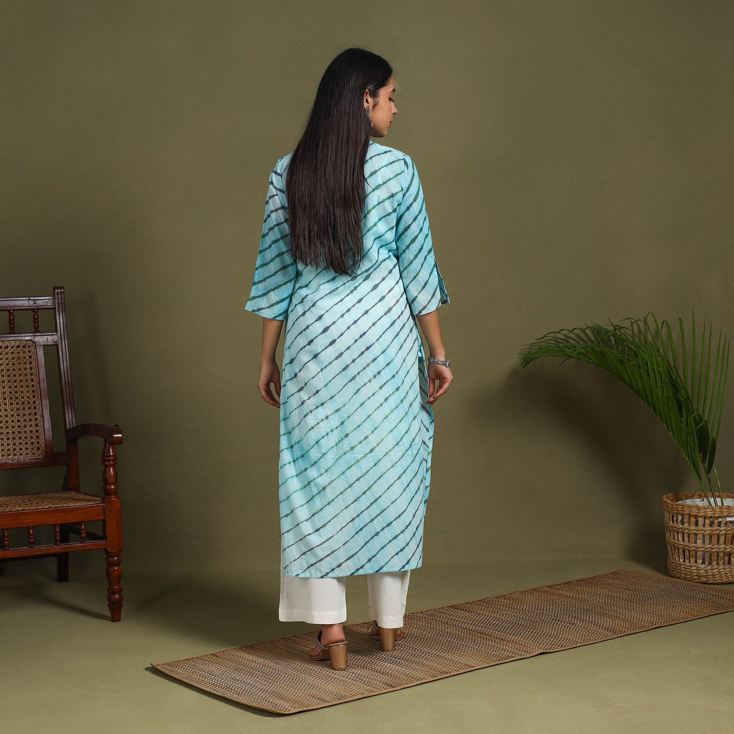 Blue Tie-Dye Cotton Straight Leheriya Kurta