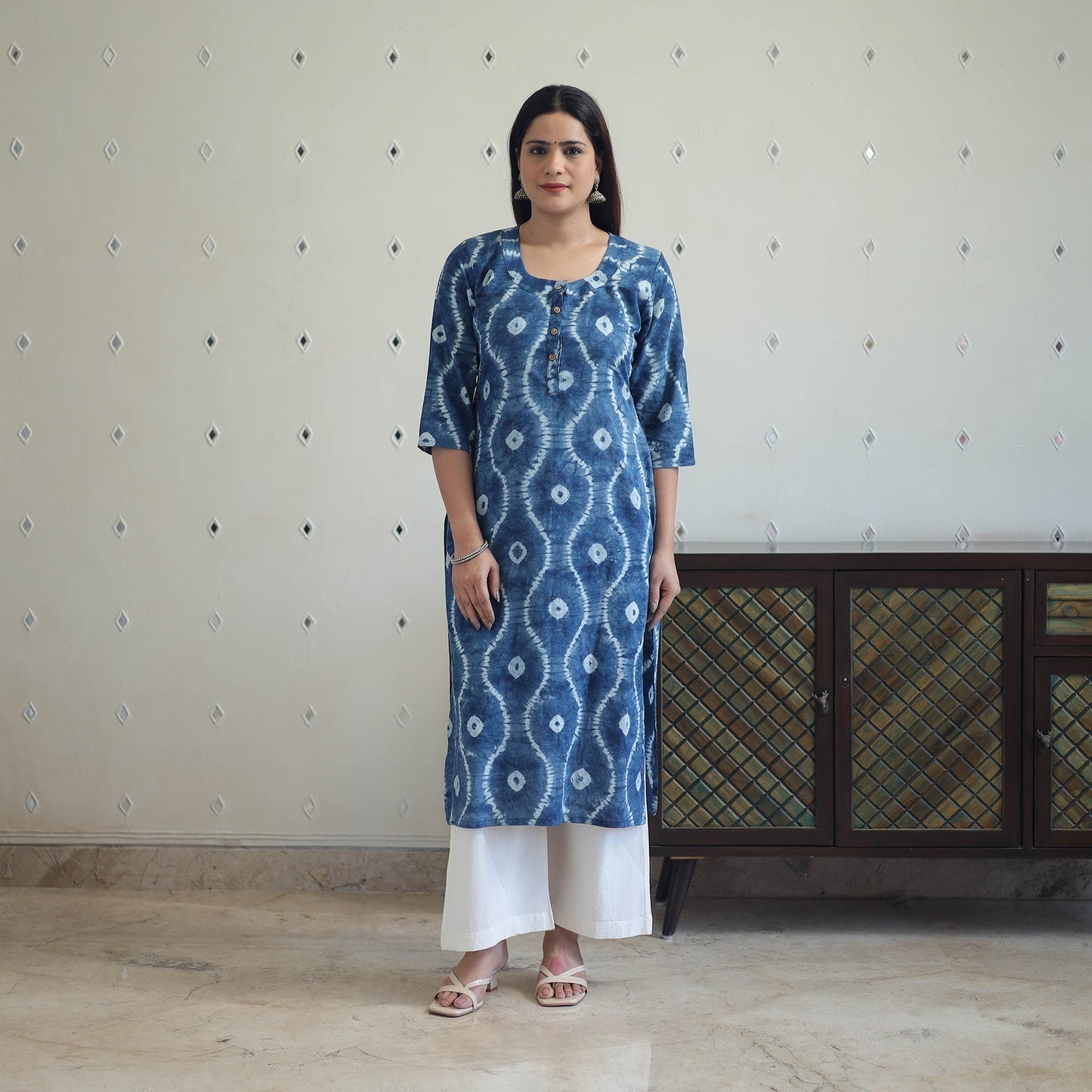 Blue Tie & Dye Cotton Straight Shibori Kurta for Women