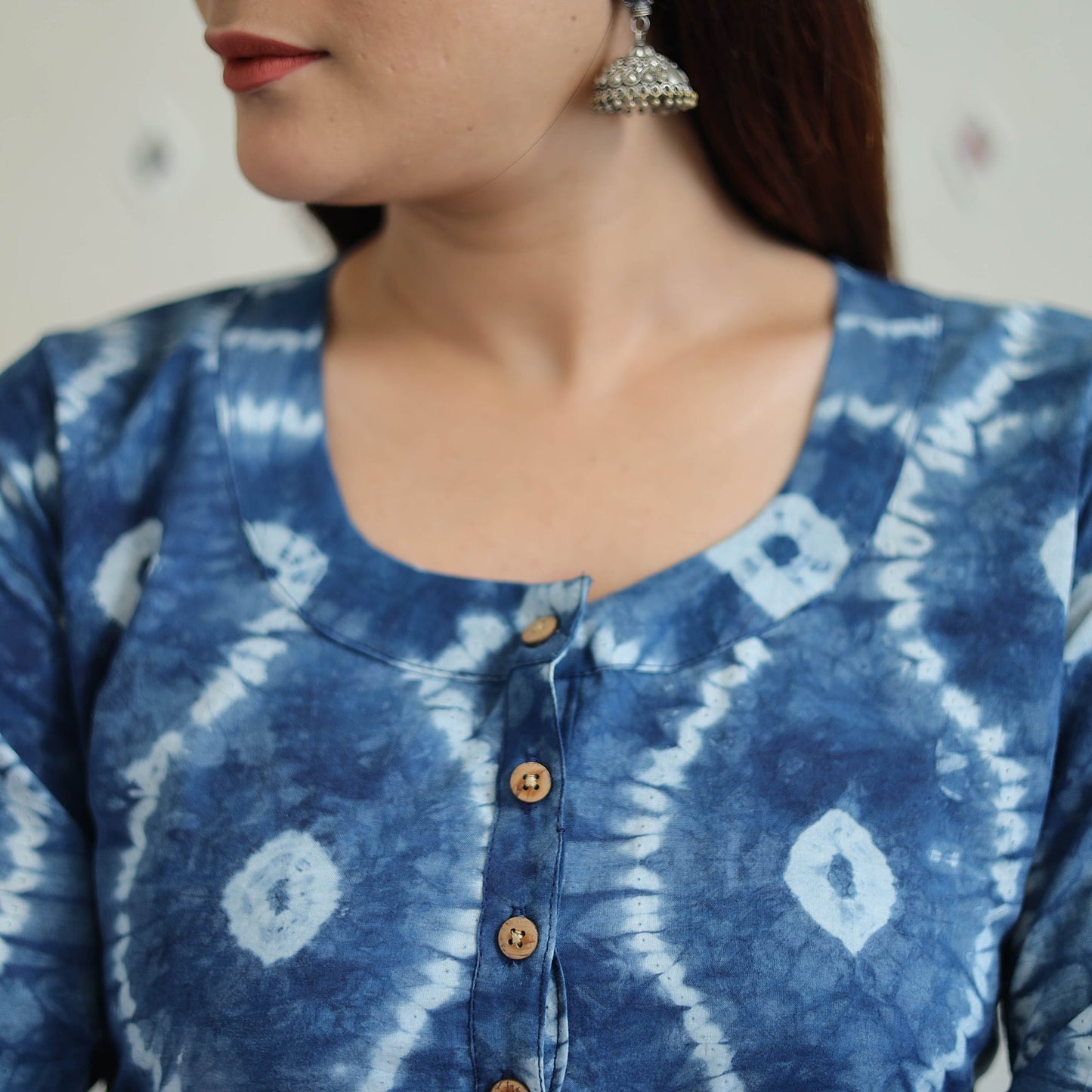 Blue Tie & Dye Cotton Straight Shibori Kurta for Women