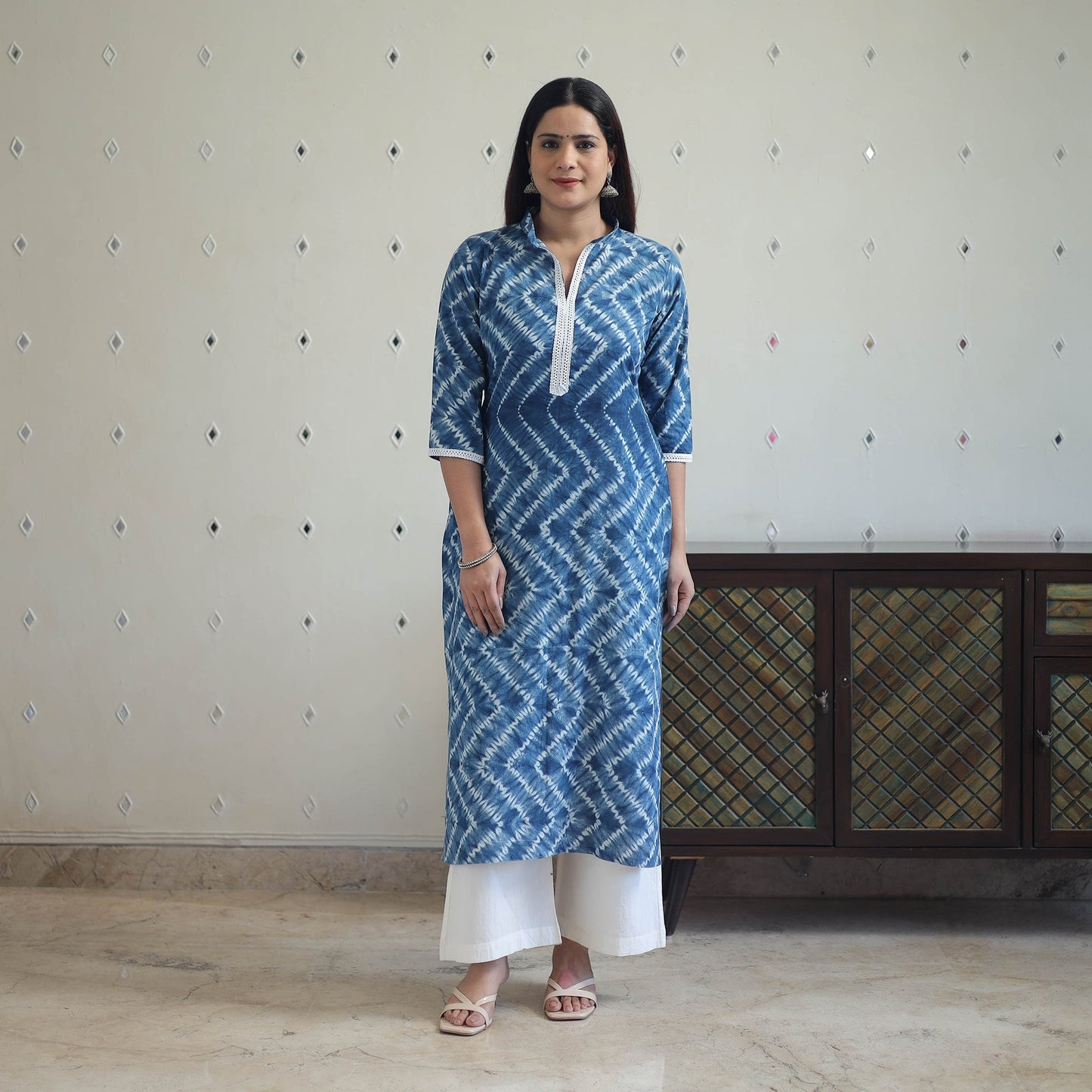 Blue Tie & Dye Cotton Straight Shibori Kurta for Women