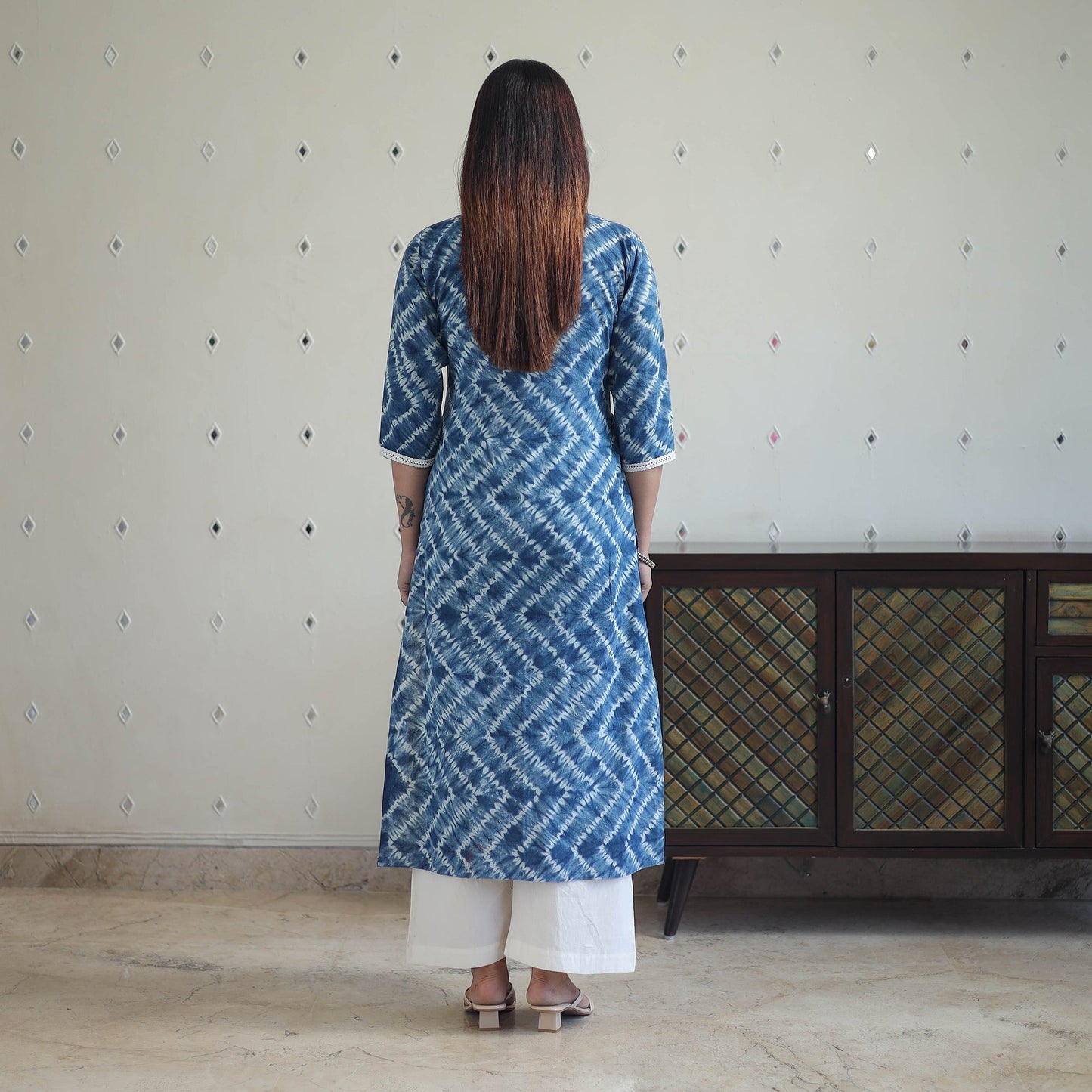 Blue Tie & Dye Cotton Straight Shibori Kurta for Women