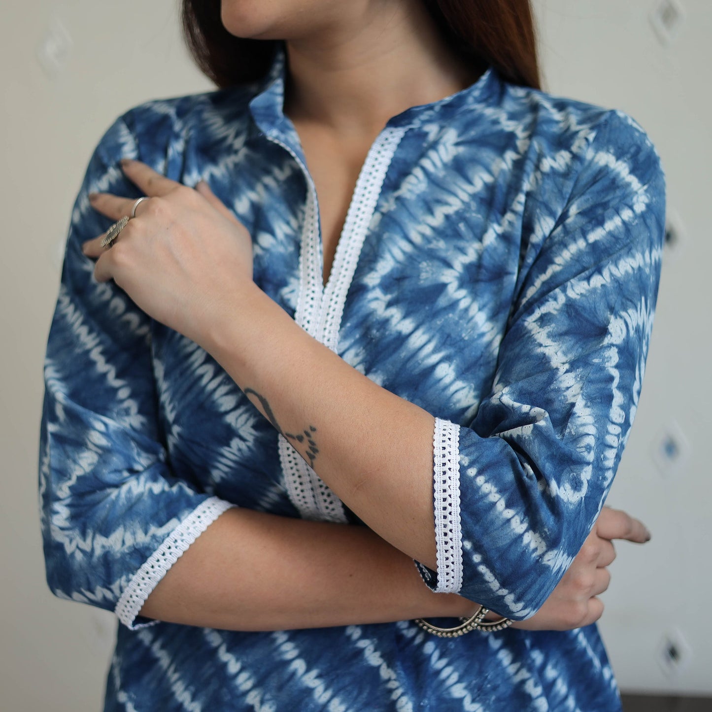 Blue Tie & Dye Cotton Straight Shibori Kurta for Women