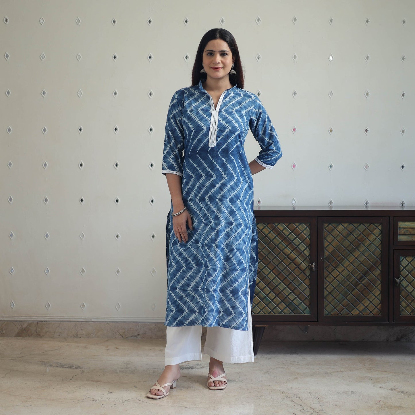 Blue Tie & Dye Cotton Straight Shibori Kurta for Women