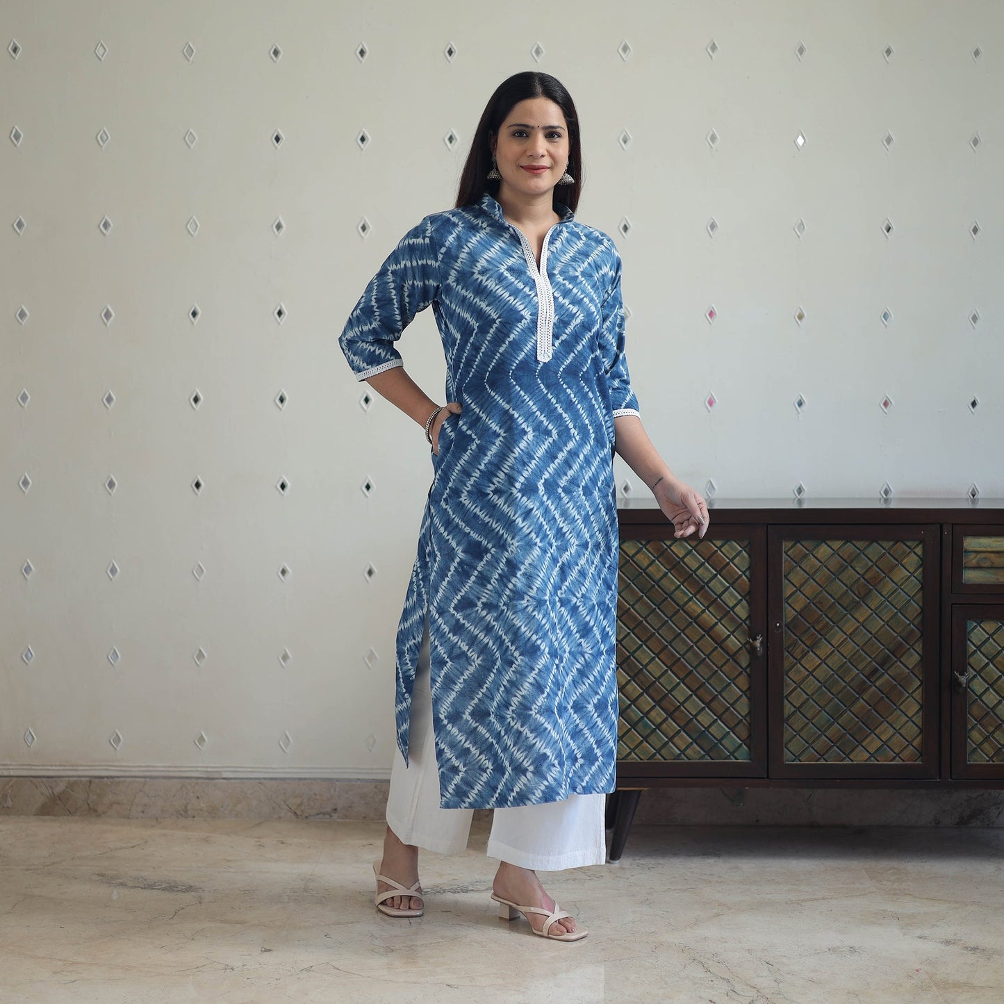 Blue Tie & Dye Cotton Straight Shibori Kurta for Women