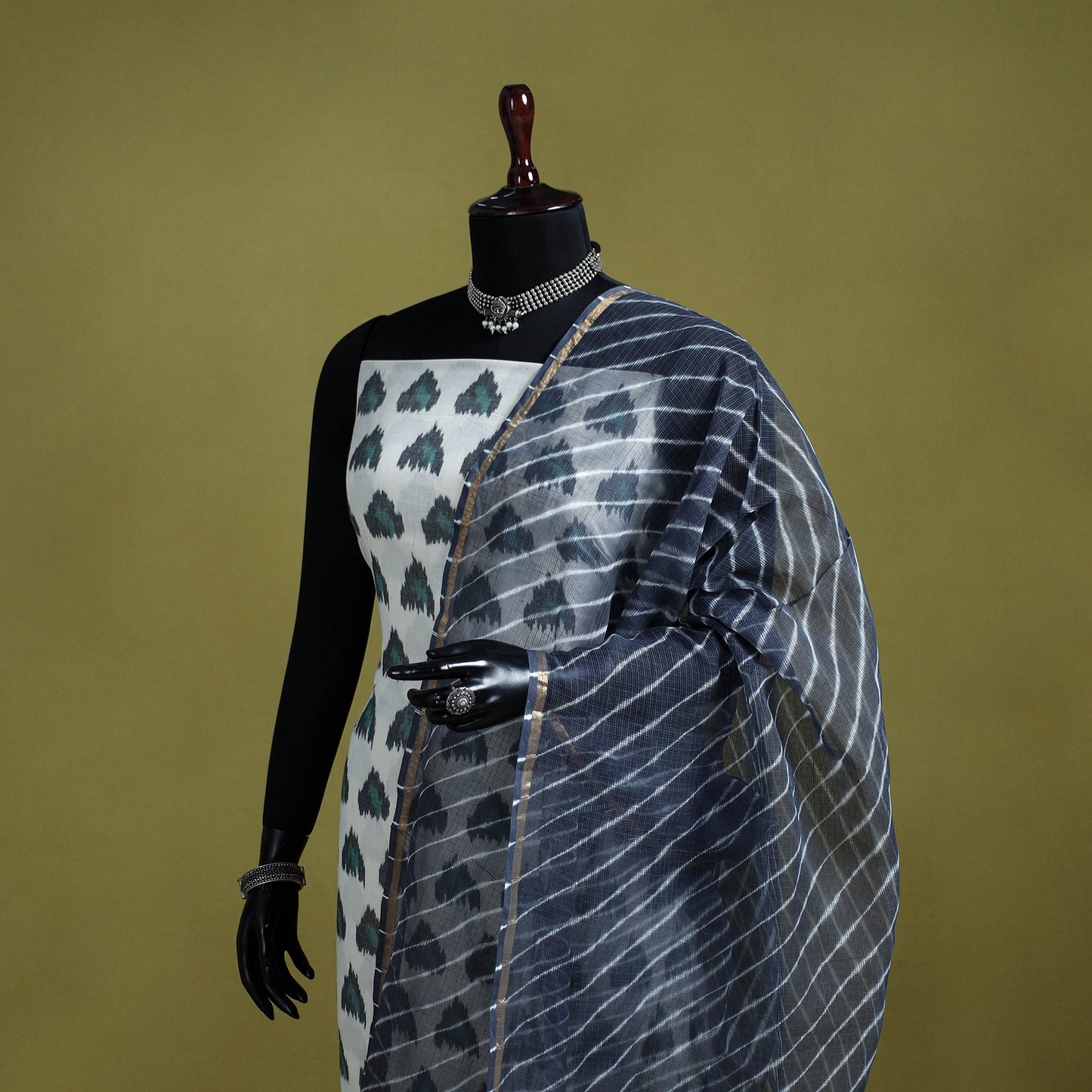 Blue - tie-dye kota doria cotton leheriya dupatta 01