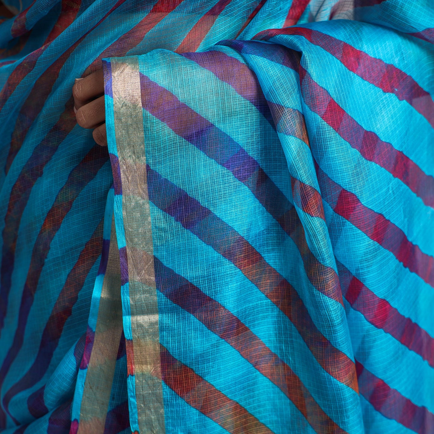 Leheriya Tie-Dye Kota Doria Silk Saree with Zari Border Online