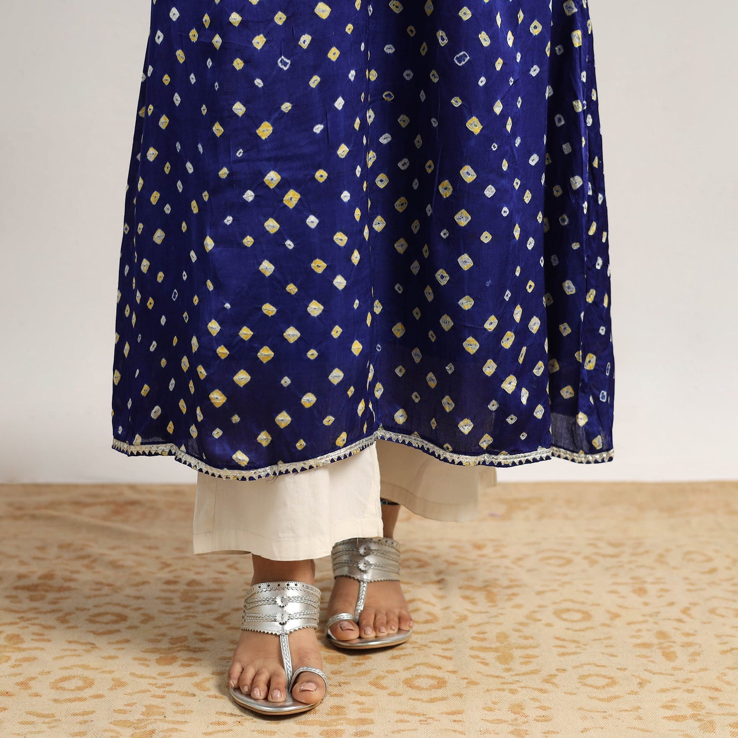 Blue - tie & dye modal silk a-line bandhani kurta 17