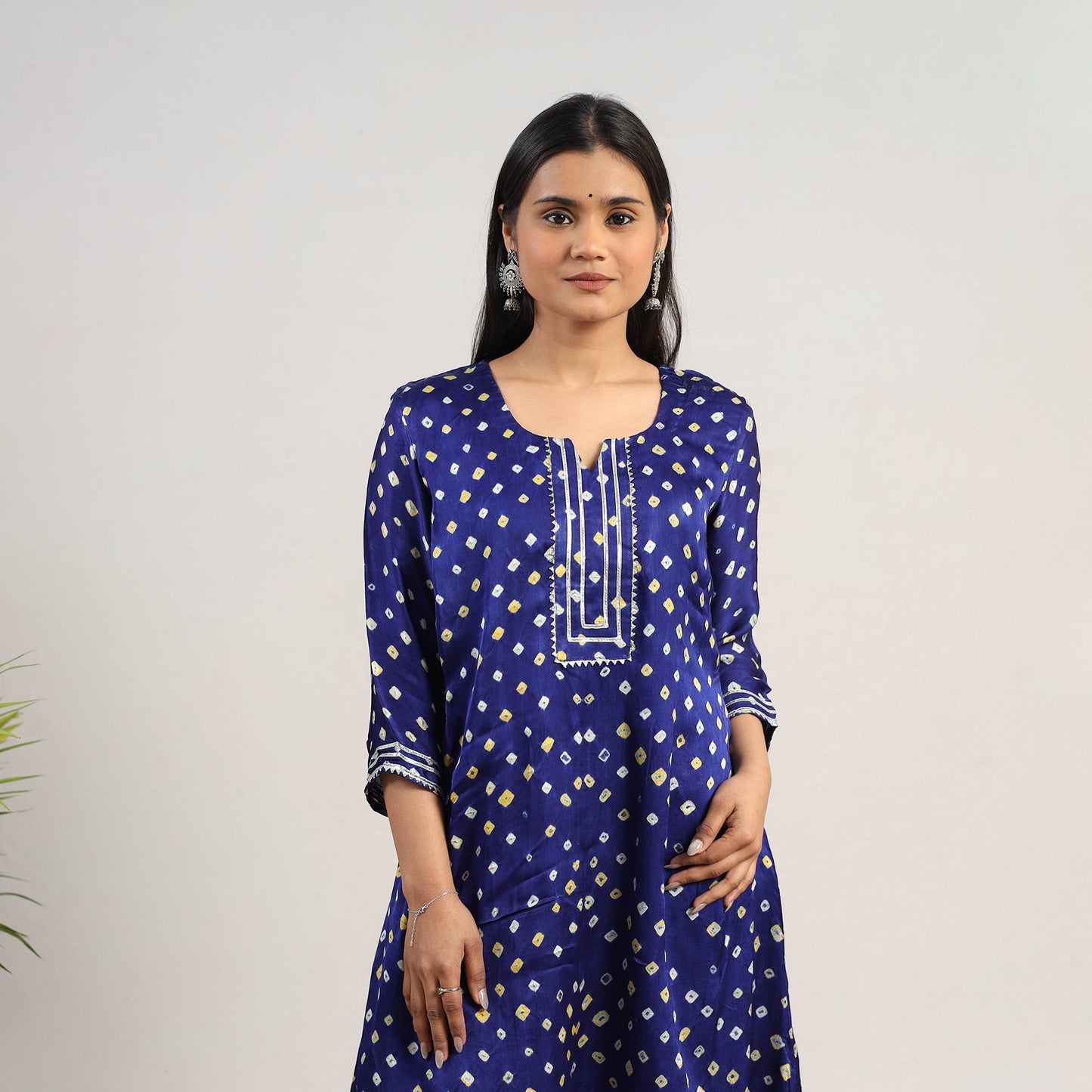 Blue - tie & dye modal silk a-line bandhani kurta 17