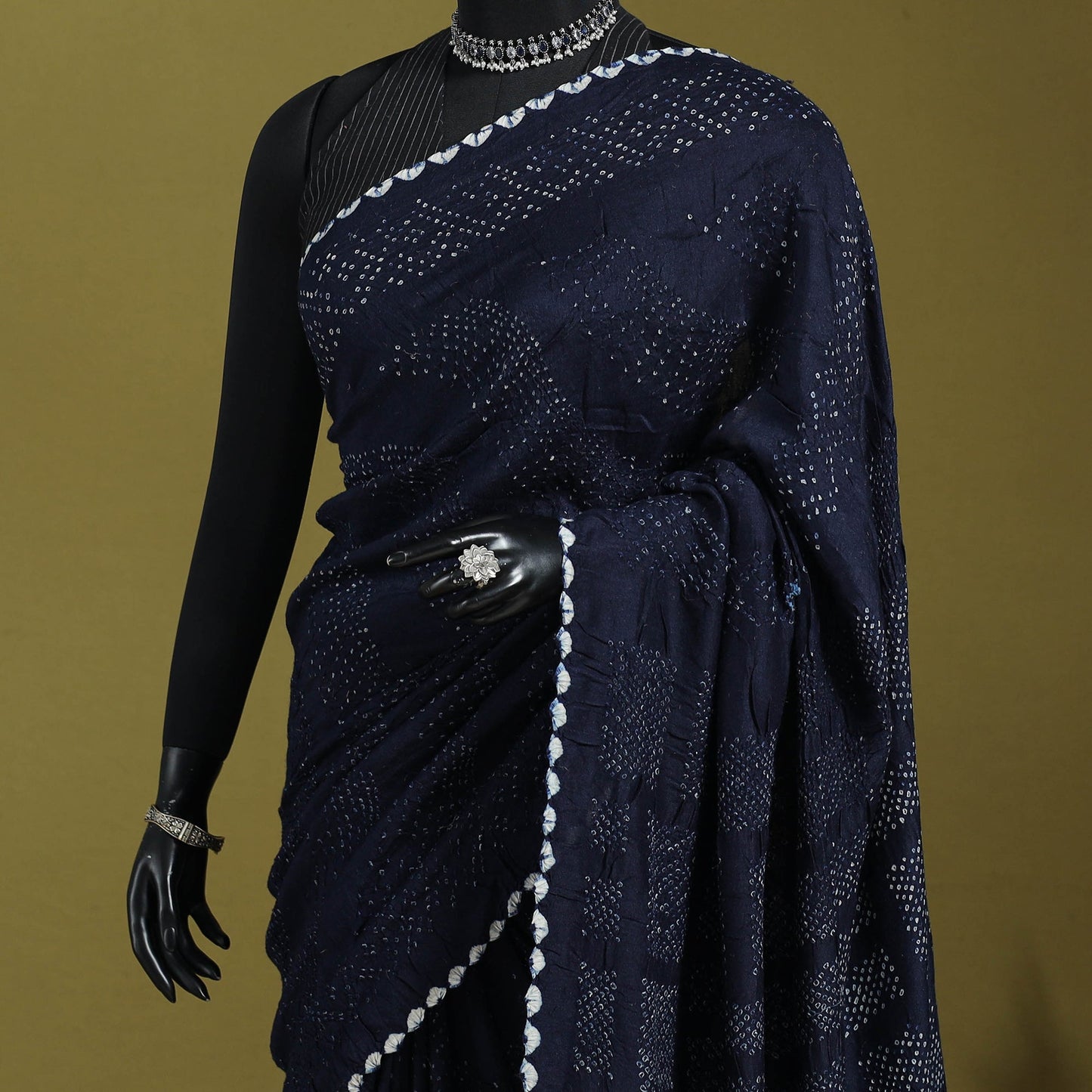 Blue - tie-dye muga silk kutch bandhani saree - handcrafted