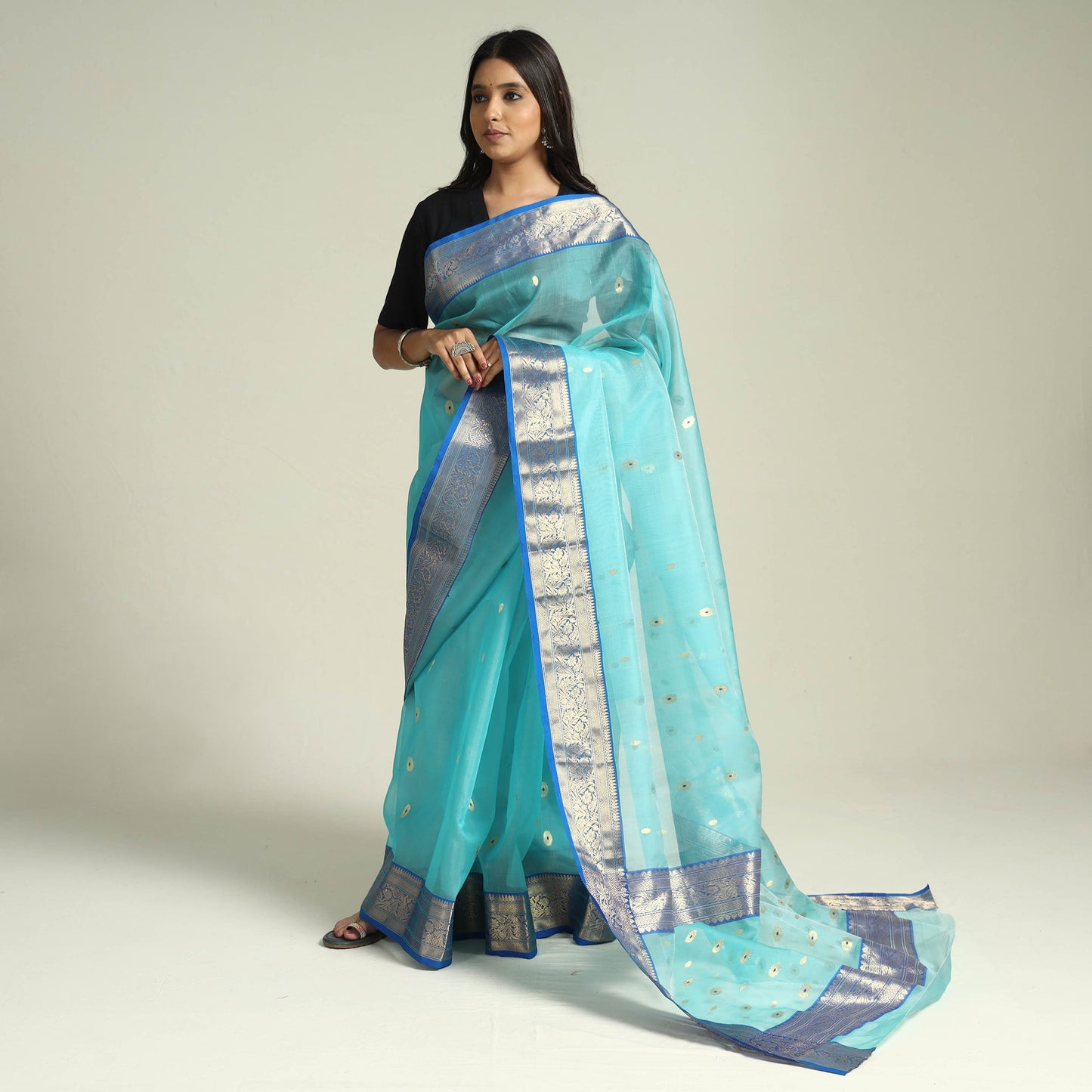 Traditional Chanderi Katan Silk Handloom Zari Work Saree by Rauph Khan