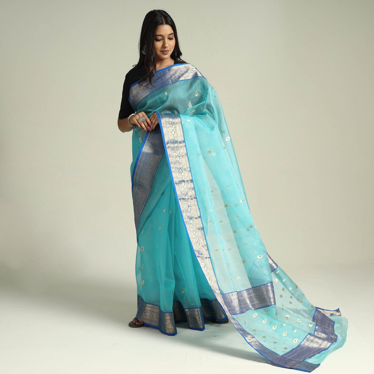 Traditional Chanderi Katan Silk Handloom Zari Work Saree by Rauph Khan
