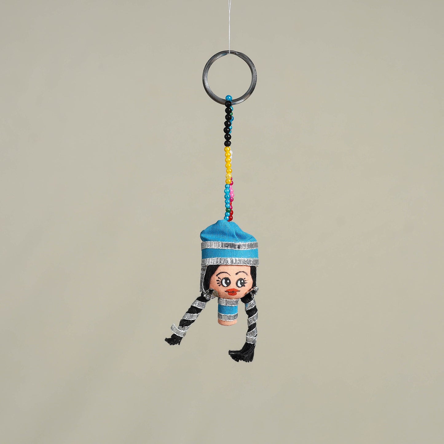 Blue Traditional Handmade Rajasthani Doll Face Keychain