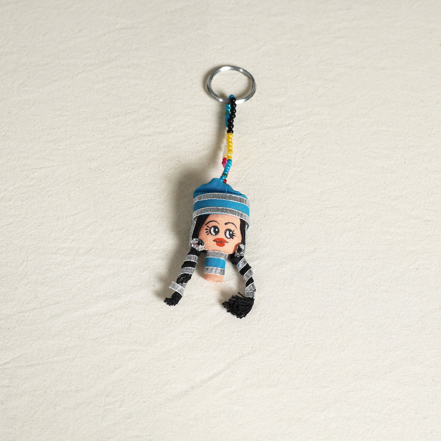Blue Traditional Handmade Rajasthani Doll Face Keychain