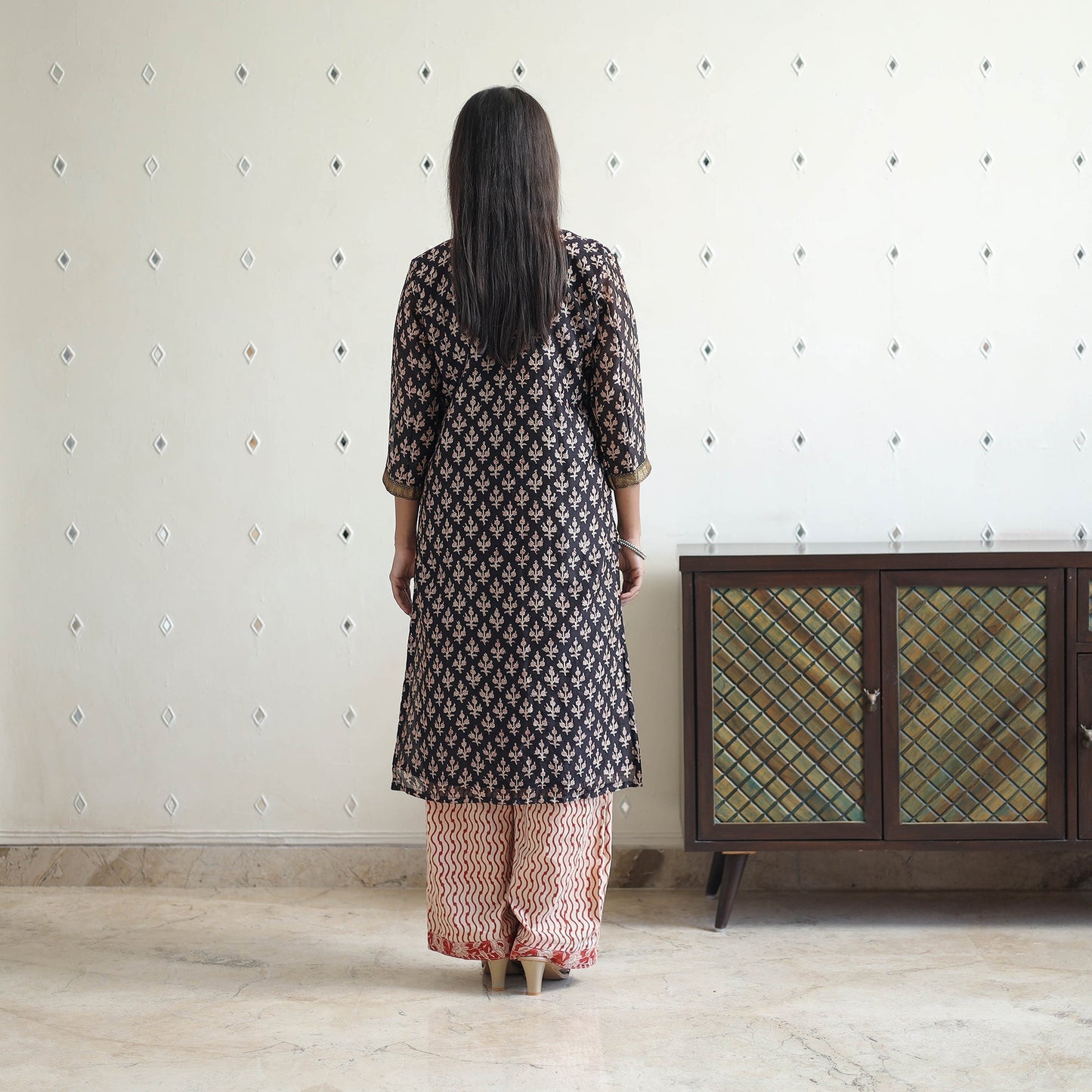 Buy Traditional Maheshwari Silk Bagru Print Kurta Set