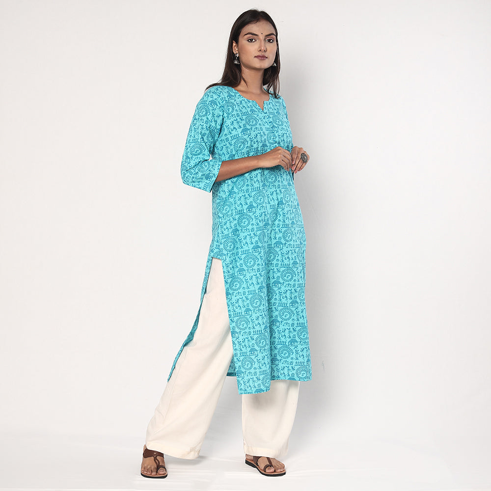 Buy Warli Printed Cotton Long Kurta Online l iTokri.com