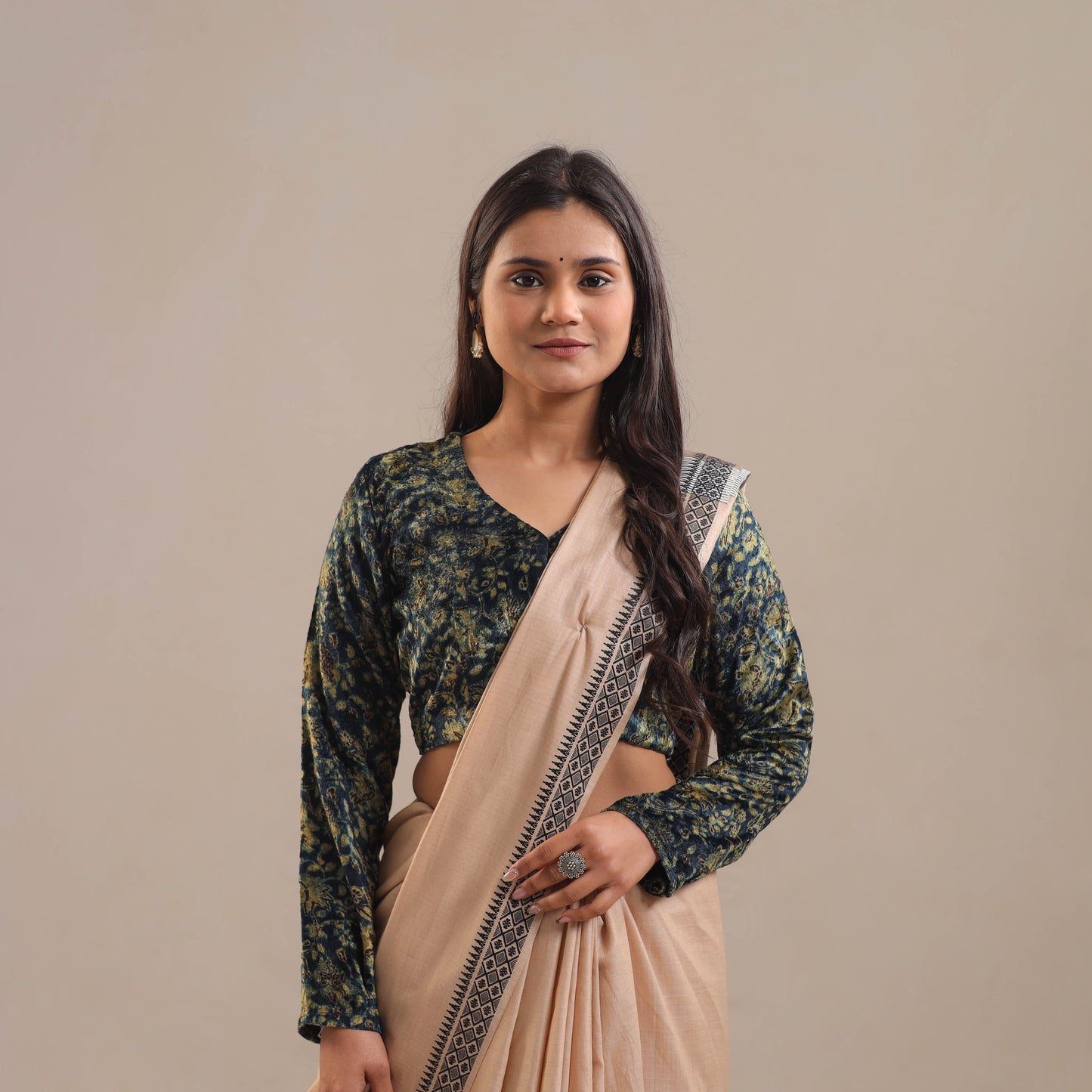 Blue Velvet Natural Dyed Ajrakh Print Blouse