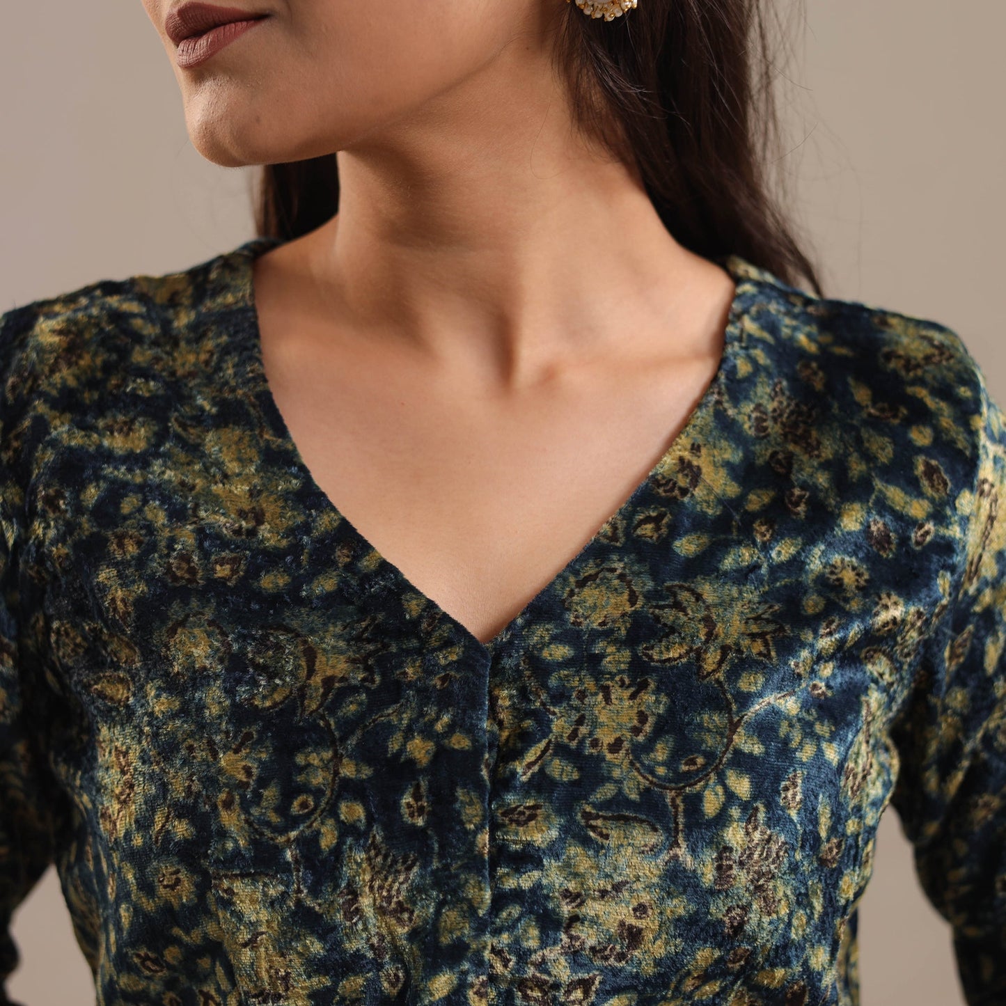Blue Velvet Natural Dyed Ajrakh Print Blouse