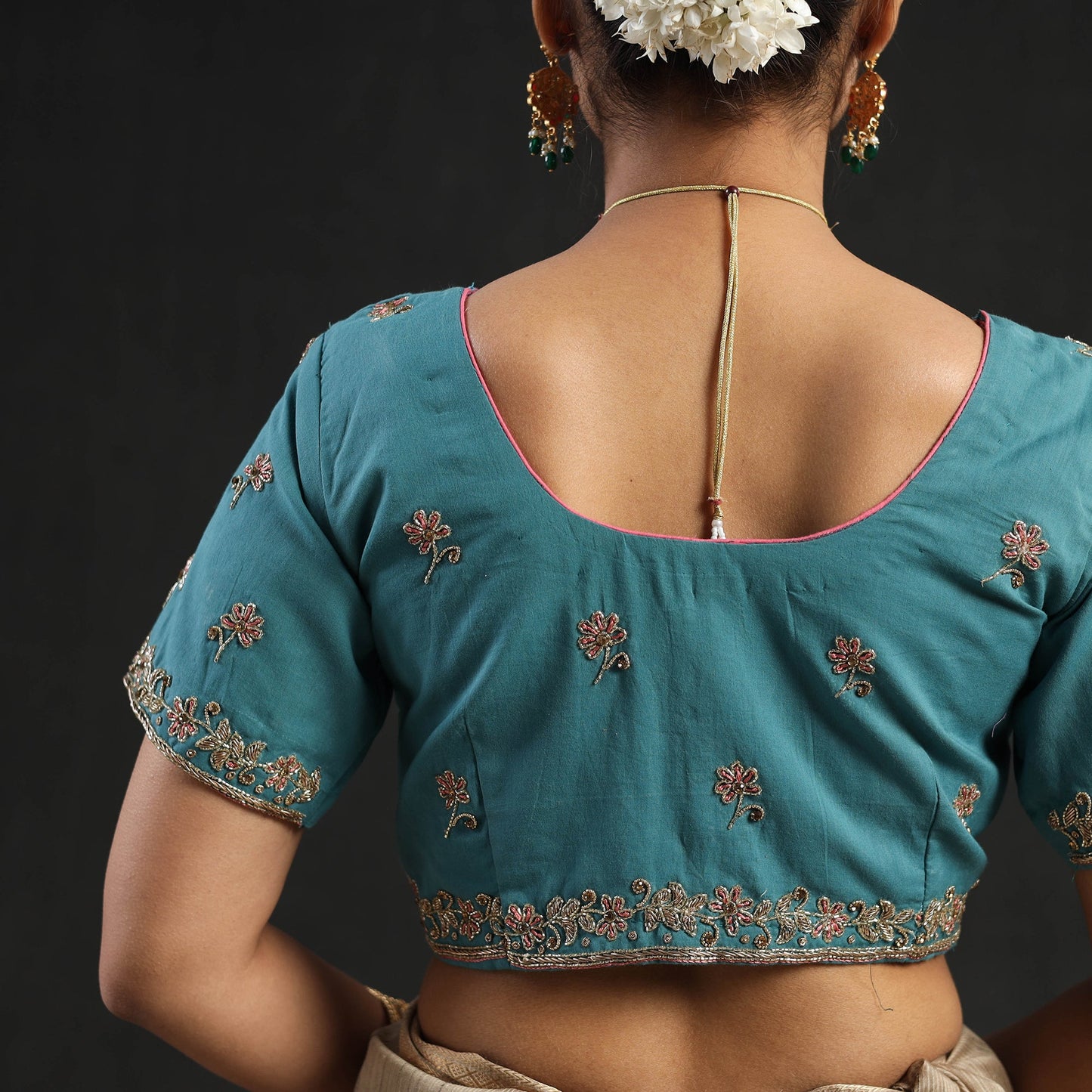 Buy Blue Zardozi Hand Embroidery Cotton Blouse Online