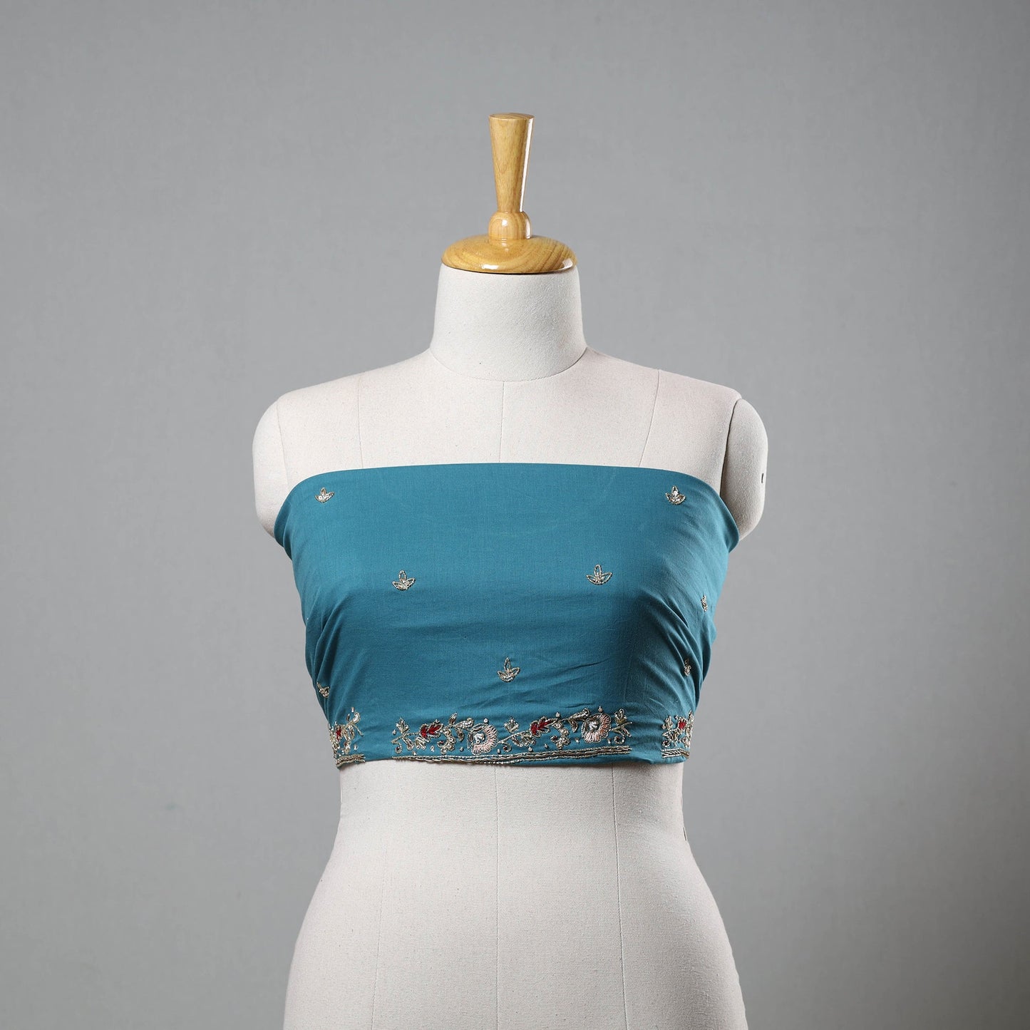 Blue - zardozi hand embroidery cotton plain blouse piece 20