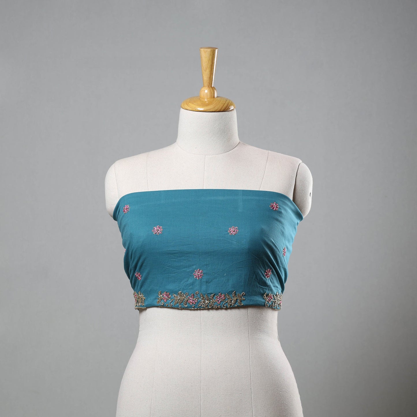 Blue Zardozi Hand Embroidery Cotton Plain Blouse Piece