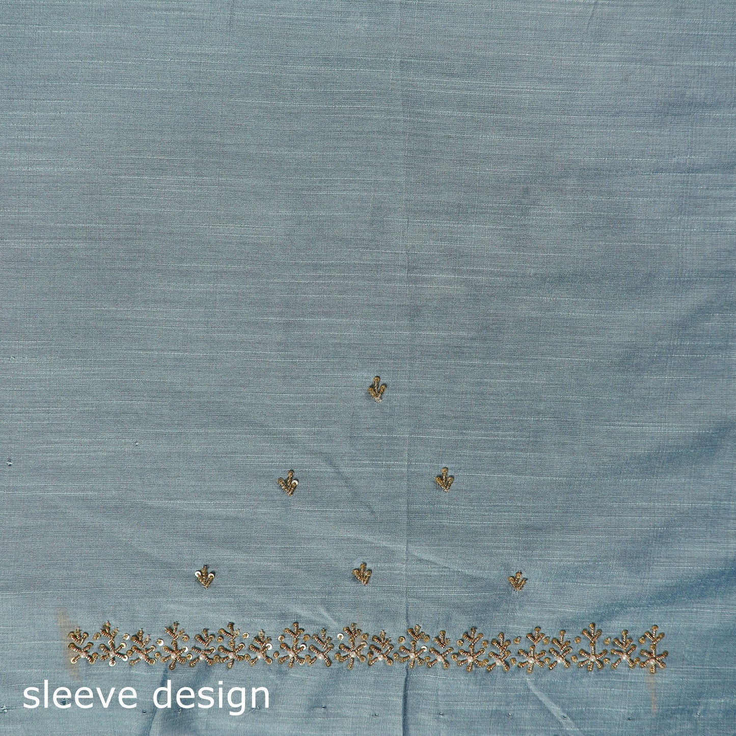 Blue - zardozi hand embroidery slub silk plain blouse piece