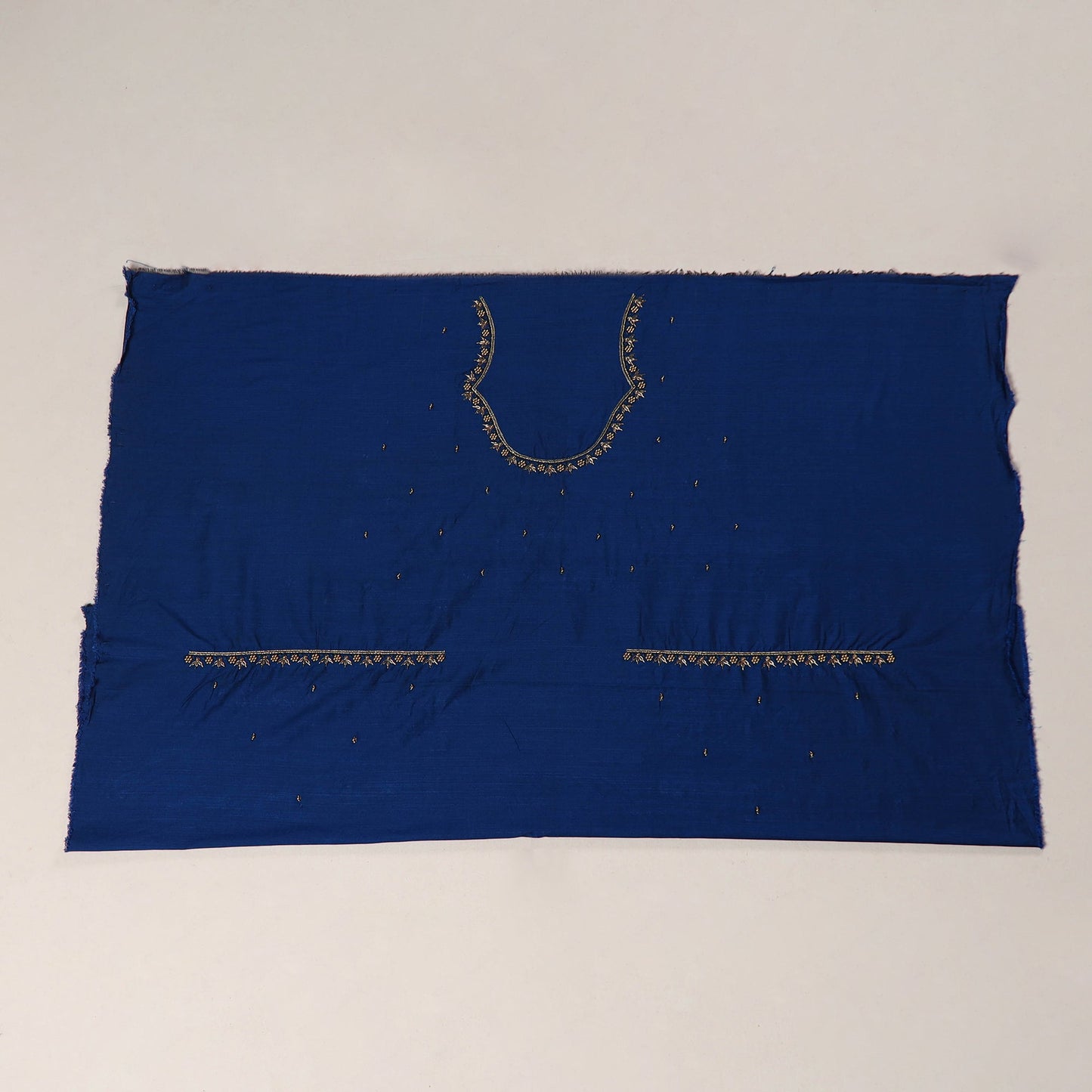 Blue - zardozi hand embroidery slub silk plain blouse piece