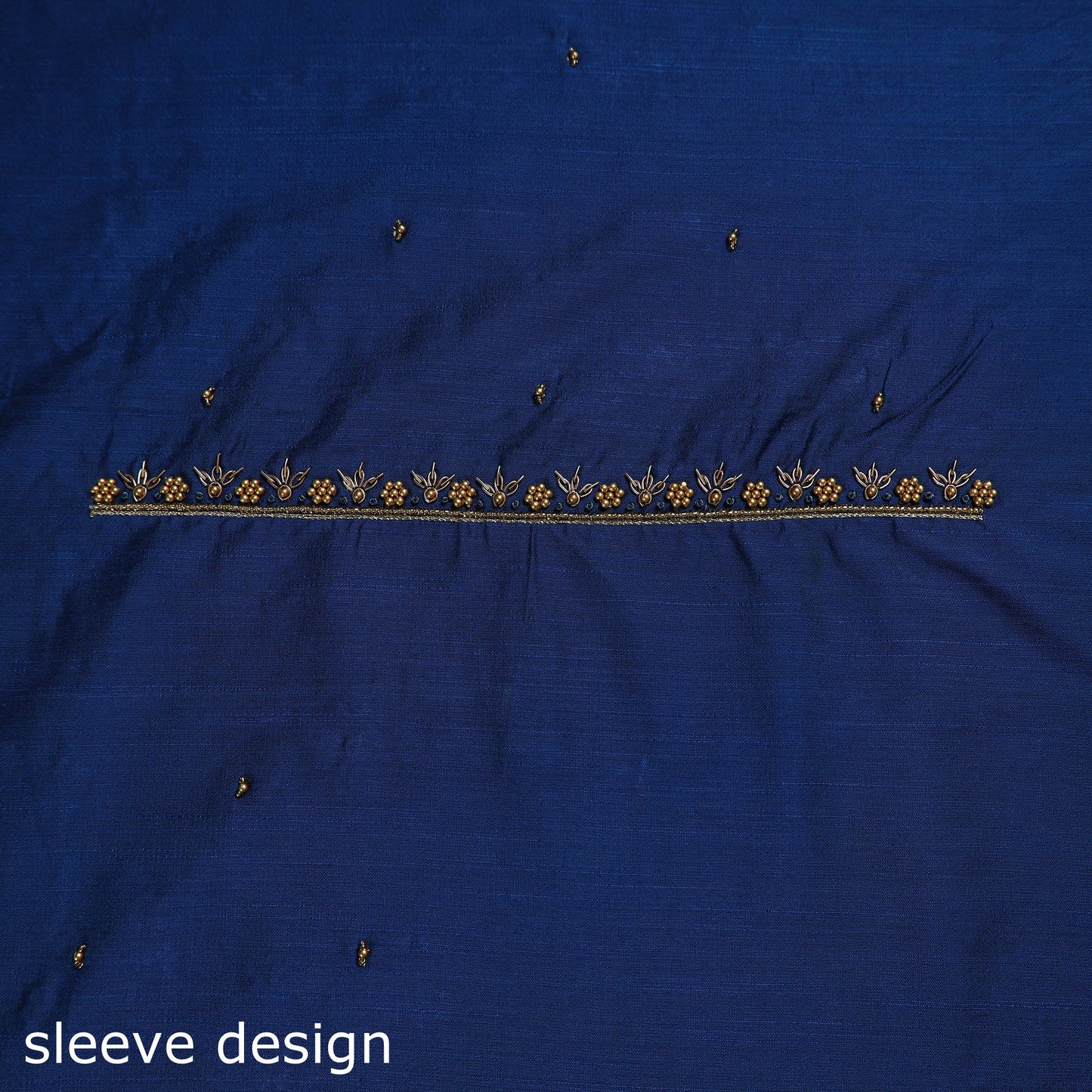 Blue - zardozi hand embroidery slub silk plain blouse piece