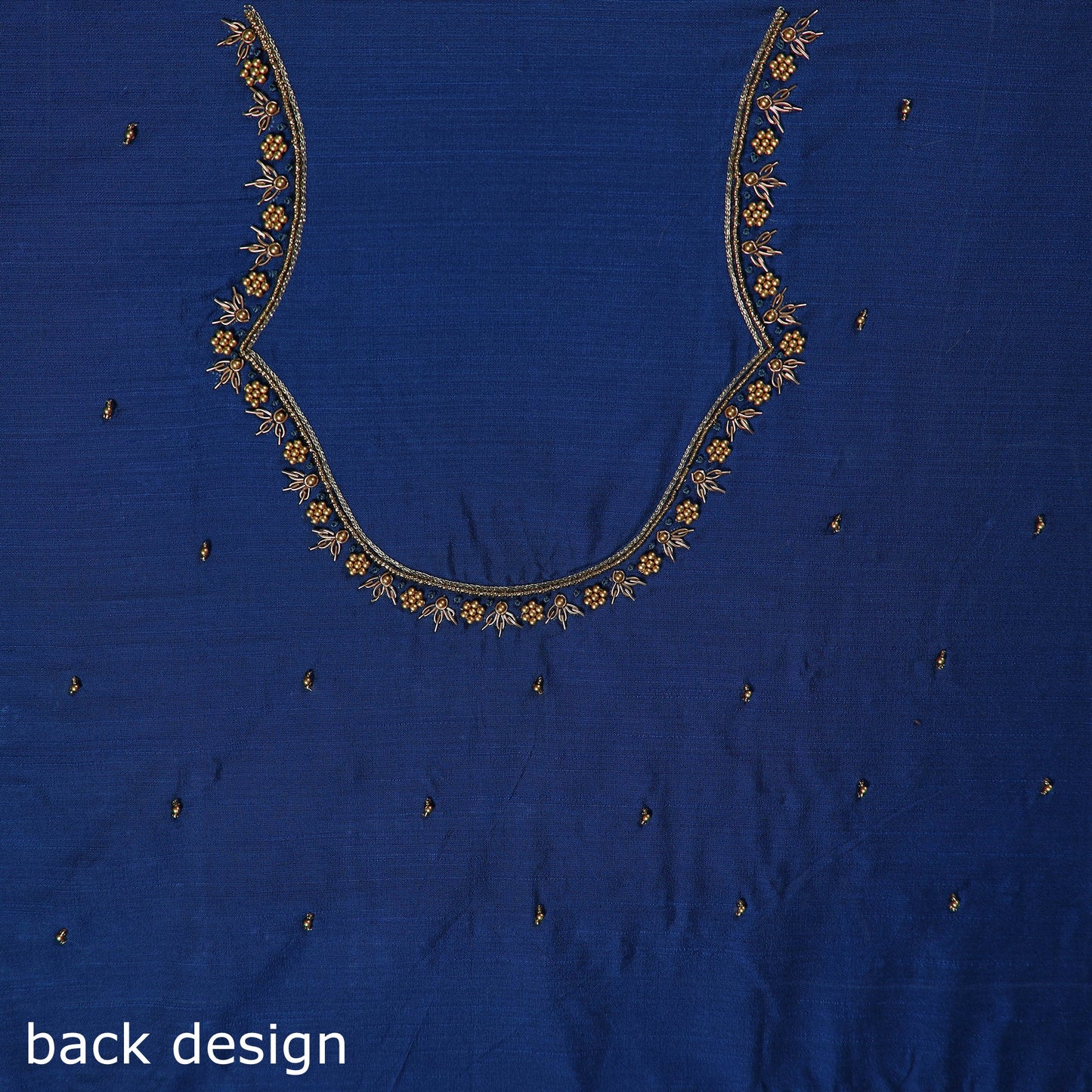 Blue - zardozi hand embroidery slub silk plain blouse piece