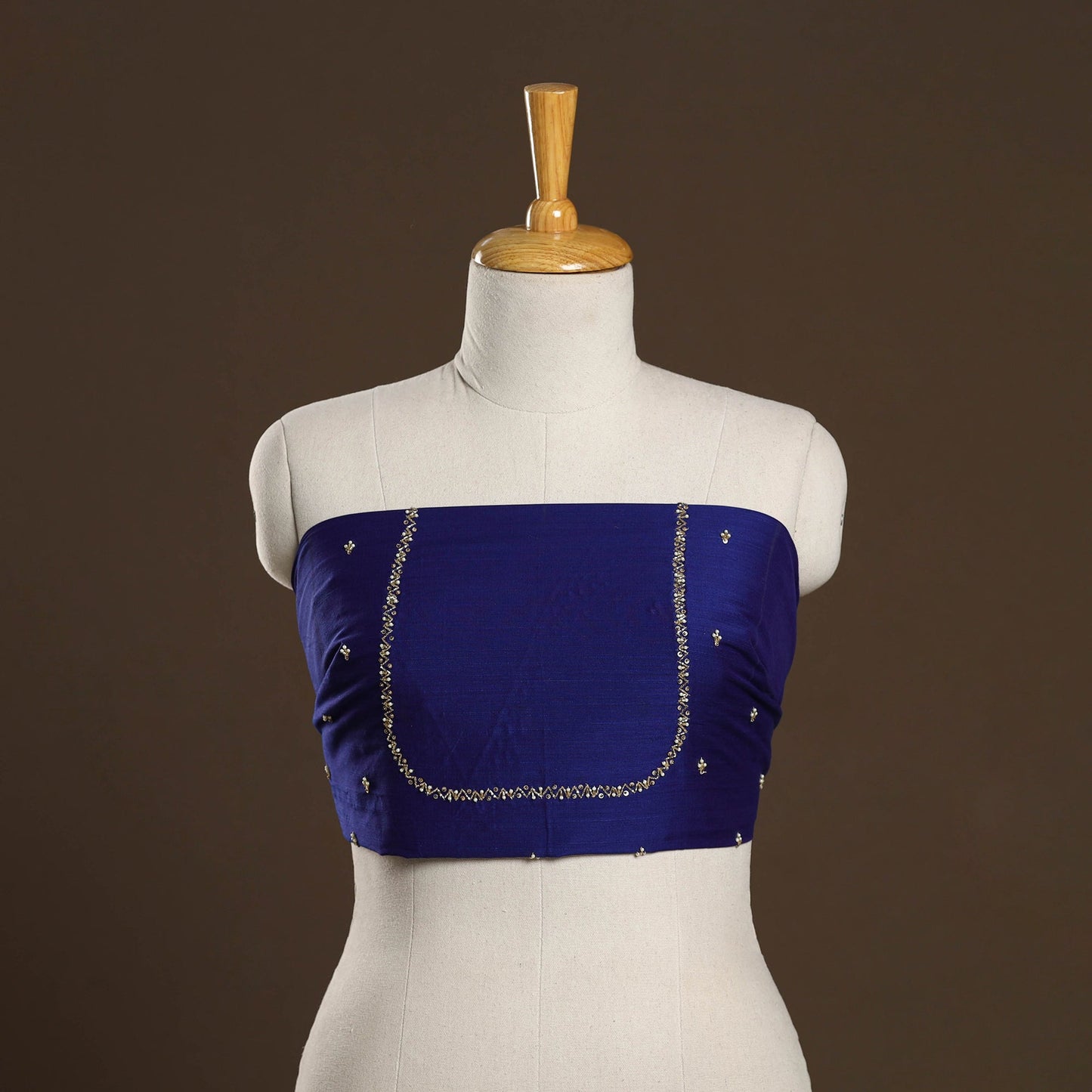 Blue - zardozi hand embroidery slub silk plain blouse piece