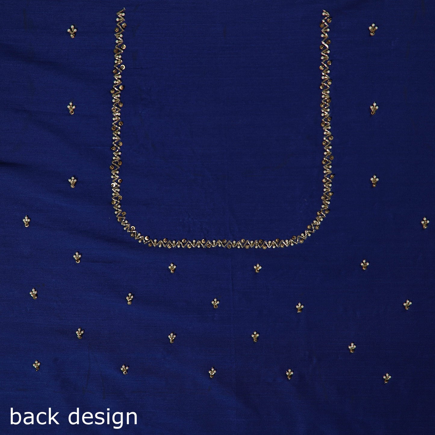 Blue - zardozi hand embroidery slub silk plain blouse piece