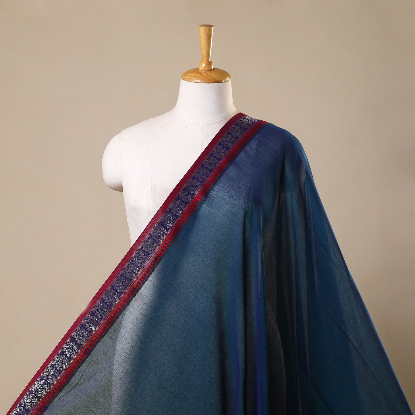 Blue Zari Border Dharwad Cotton Fabric