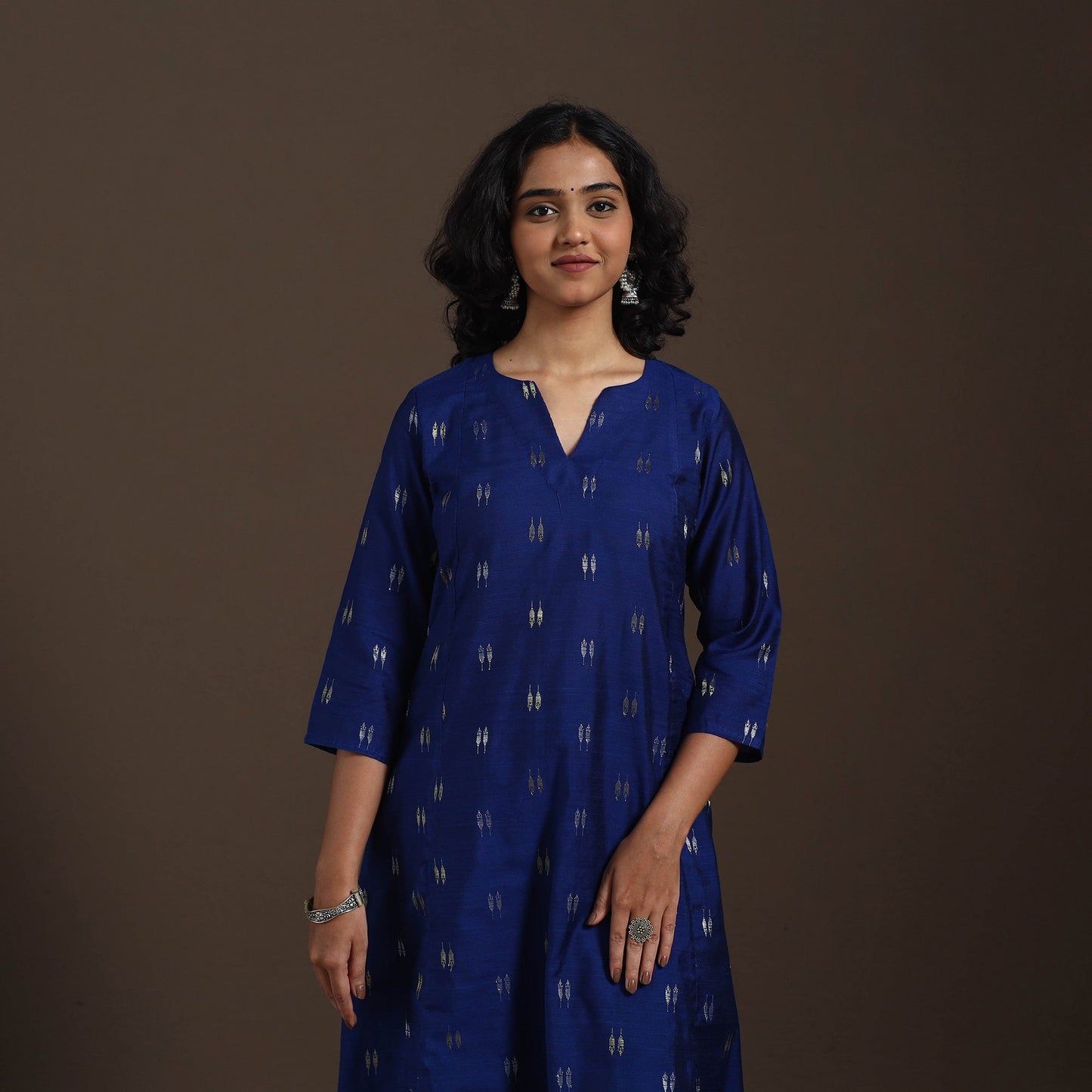 Blue Zari Buti A-Line Spun Dupion Silk Kurta Set (Set of 2)