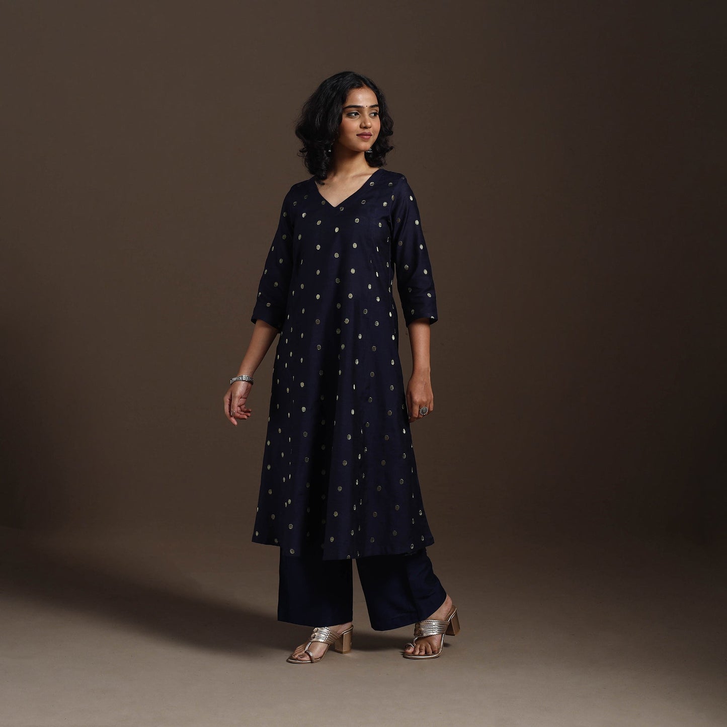 Blue Zari Buti A-Line Spun Dupion Silk Kurta Set (Set of 2)