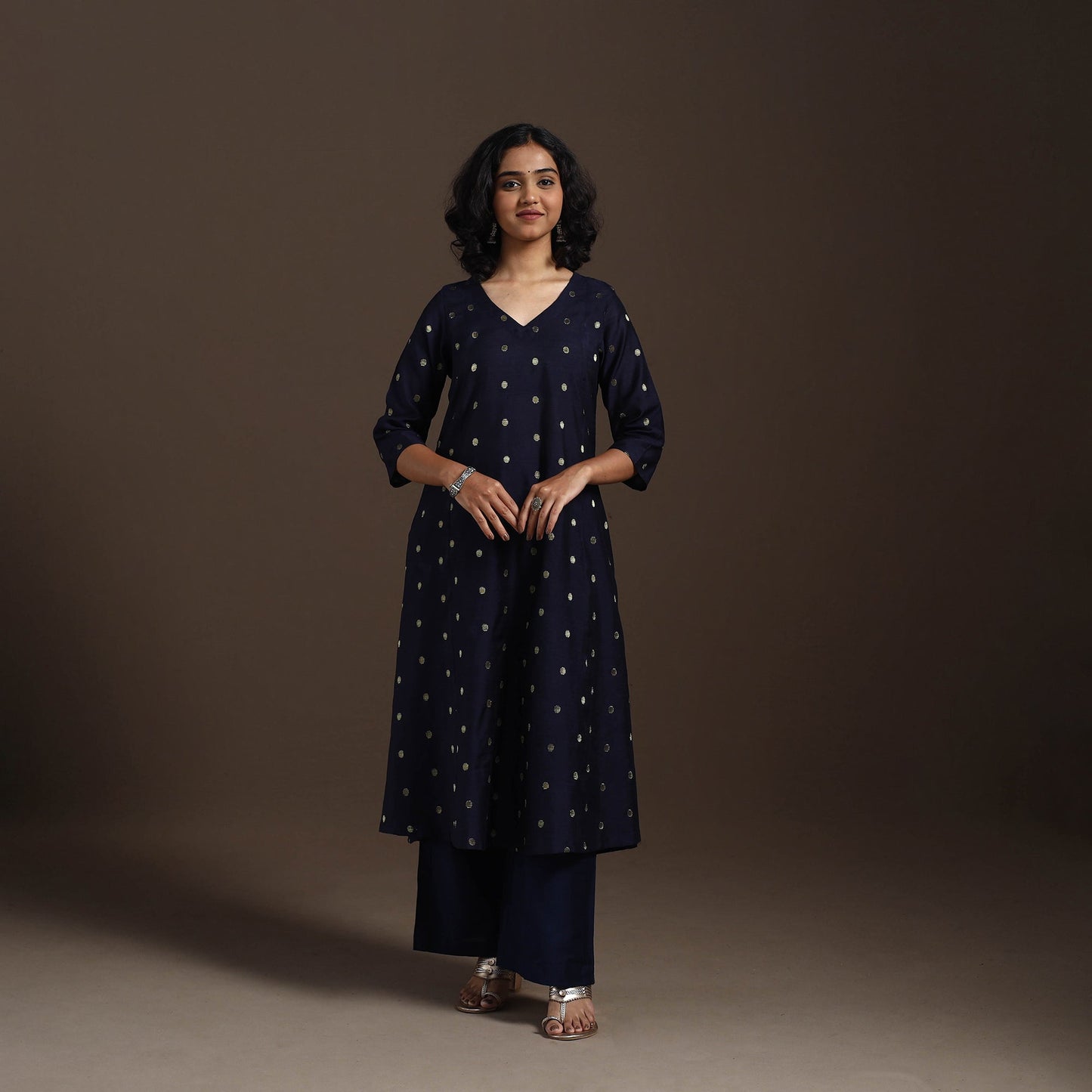 Blue Zari Buti A-Line Spun Dupion Silk Kurta Set (Set of 2)