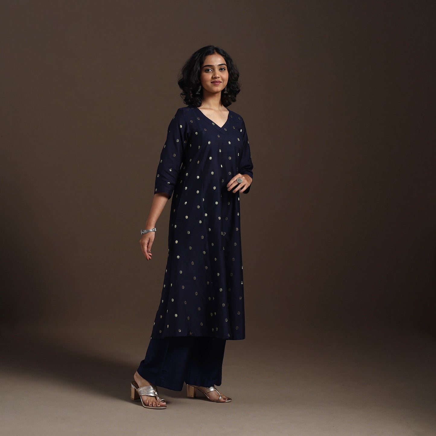 Blue Zari Buti A-Line Spun Dupion Silk Kurta Set (Set of 2)