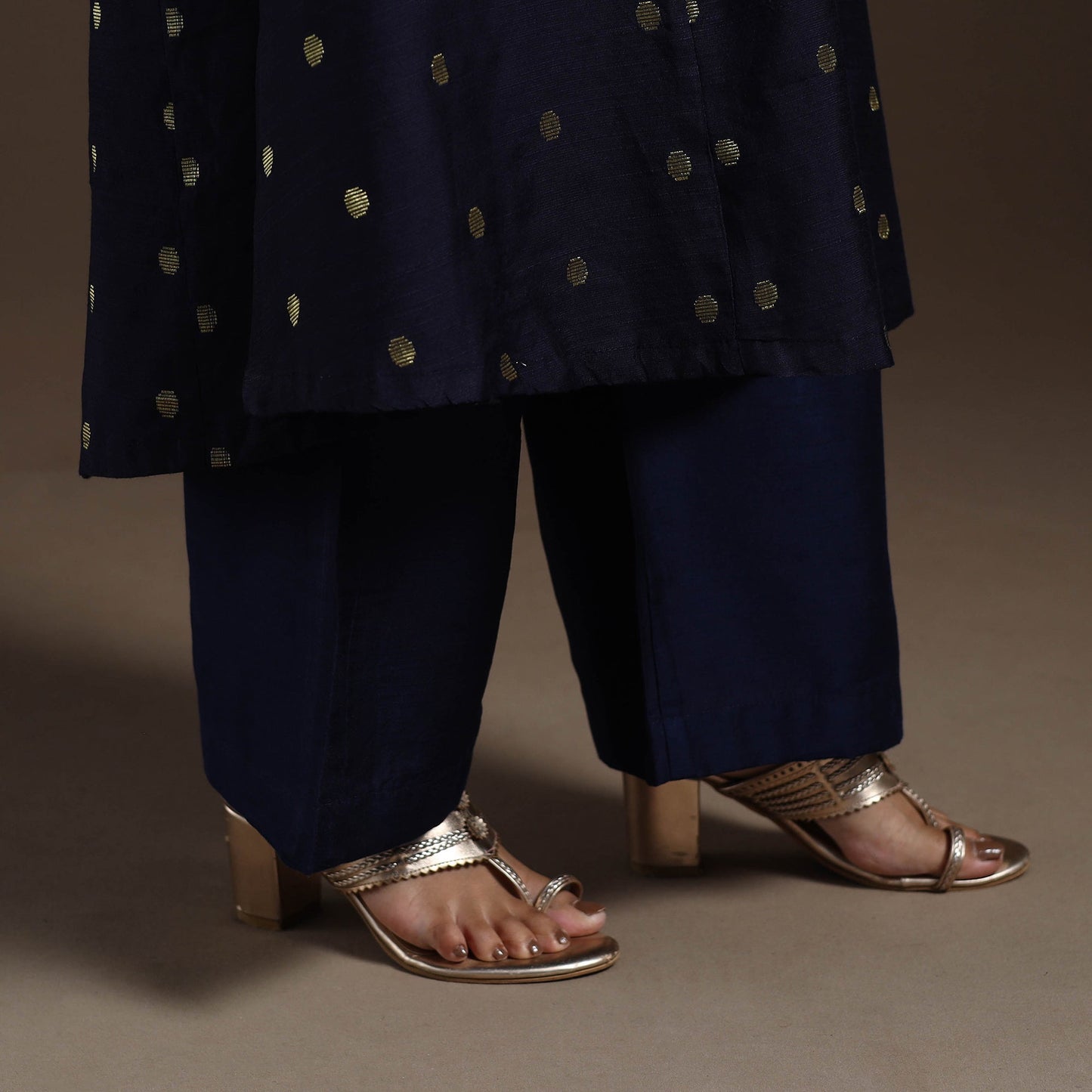 Blue Zari Buti A-Line Spun Dupion Silk Kurta Set (Set of 2)
