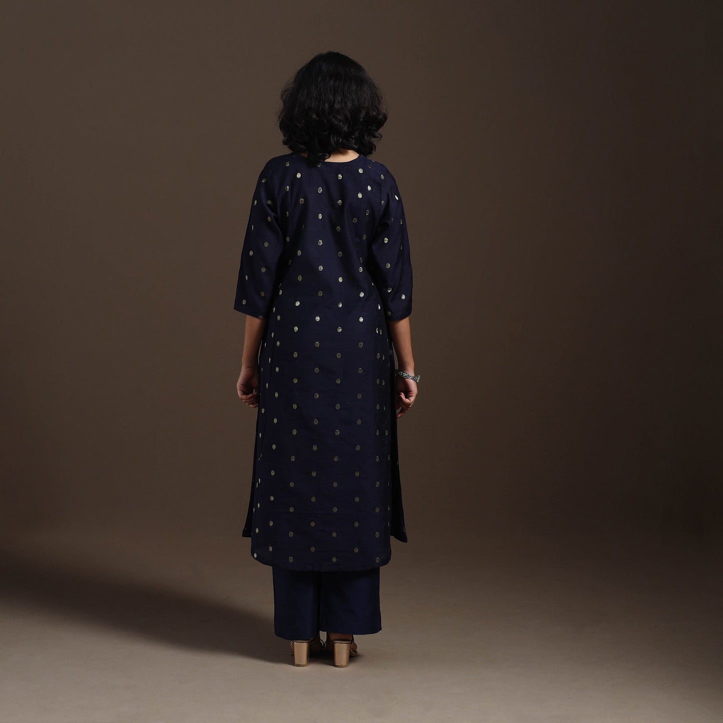 Blue Zari Buti A-Line Spun Dupion Silk Kurta Set (Set of 2)