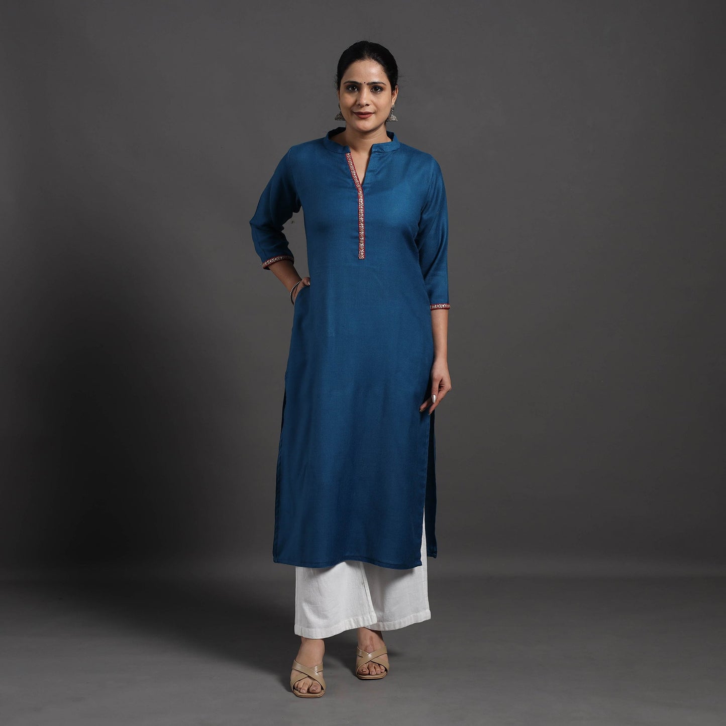 Blue - Zoohi Plain Merino Woolen Kurta