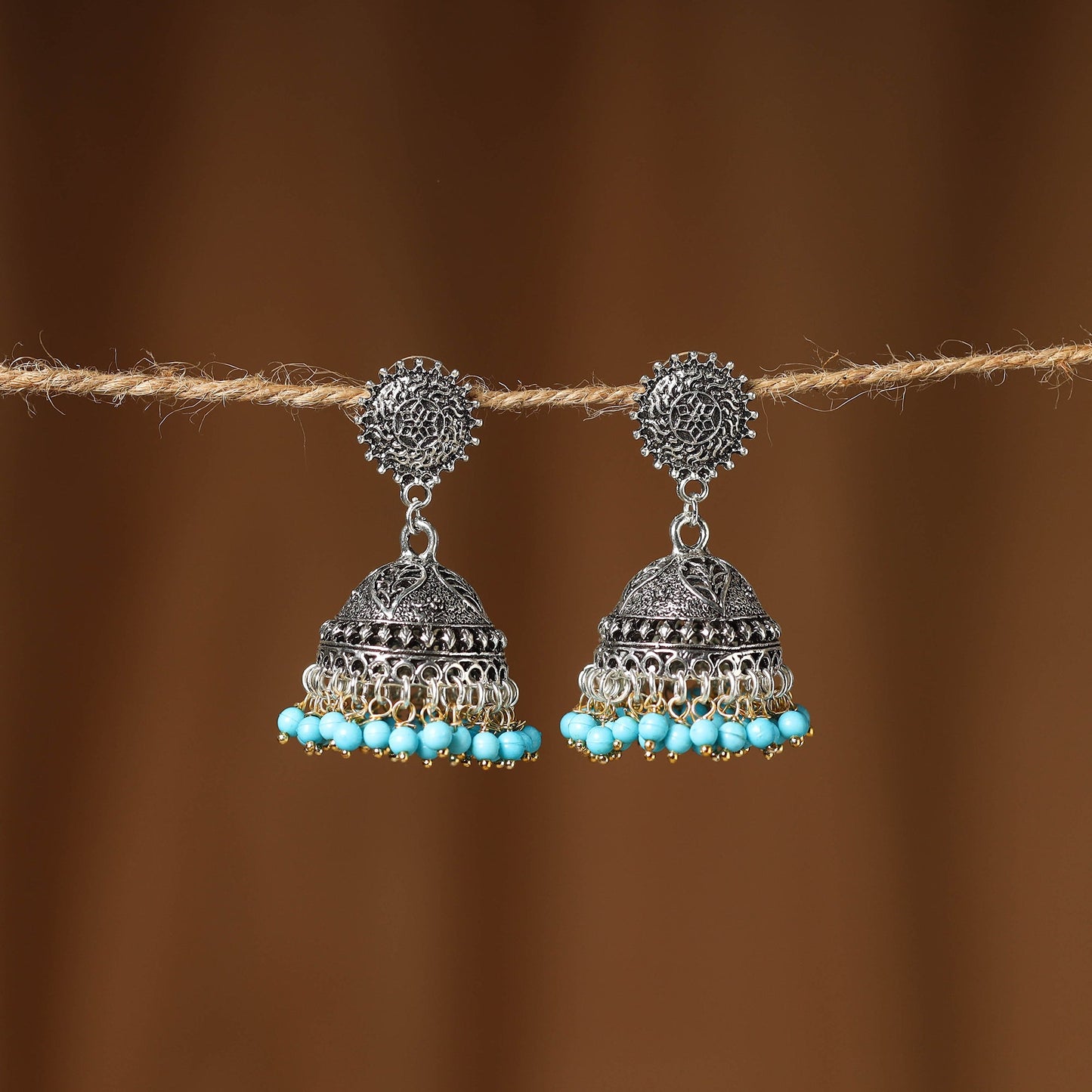 Zoya German Silver Beaded Jhumki Earrings